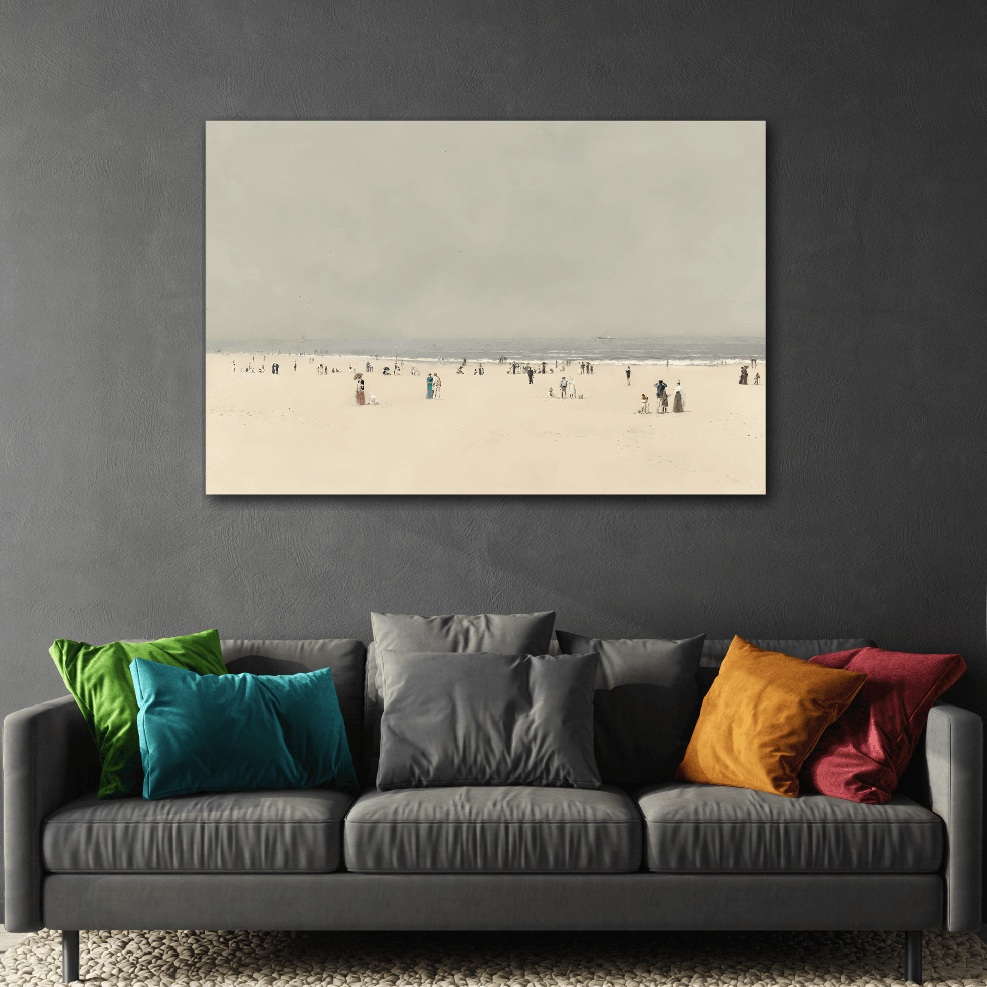Minimalist Sand Sea Sky Canvas Wall Art Print, Summer Vintage Beach