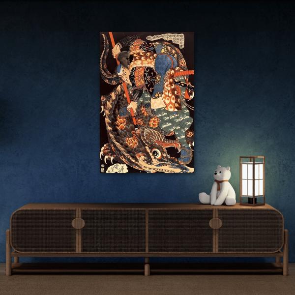 Miyamoto Musashi Killing Giant Nue - Large Canvas Wall Art Print