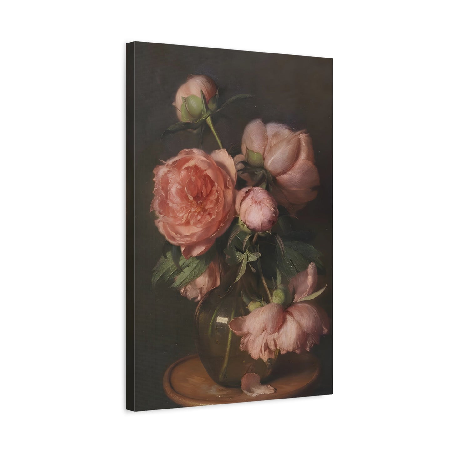 Moody Floral Pink Peonies - Flower Canvas Wall Art Print