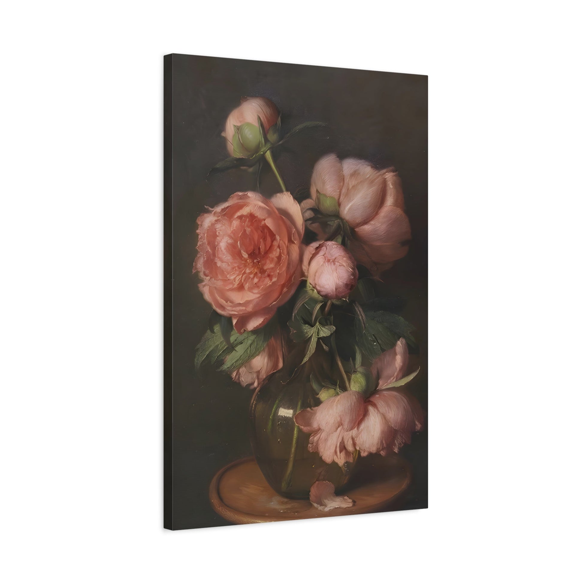 Moody Floral Pink Peonies - Flower Canvas Wall Art Print