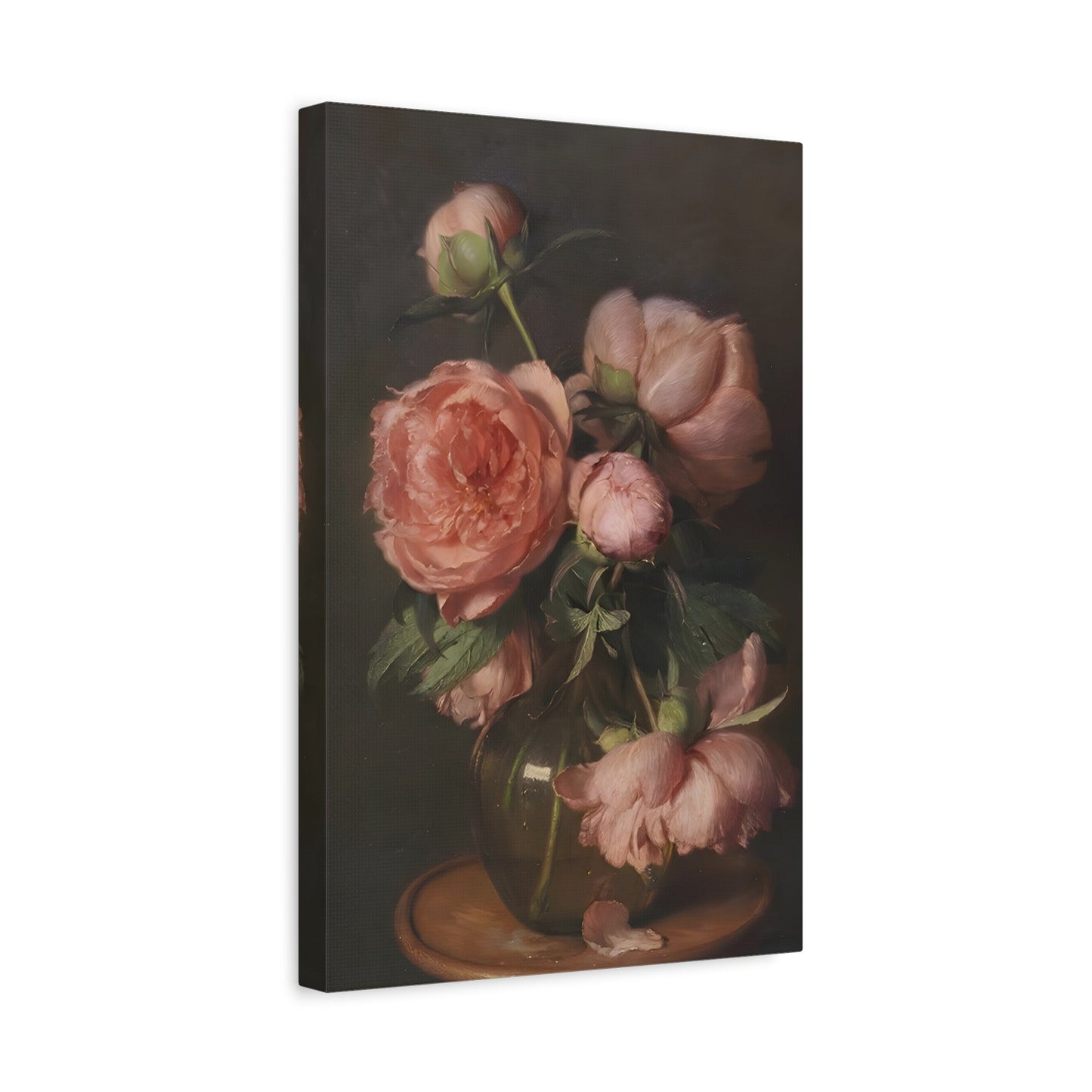 Moody Floral Pink Peonies - Flower Canvas Wall Art Print