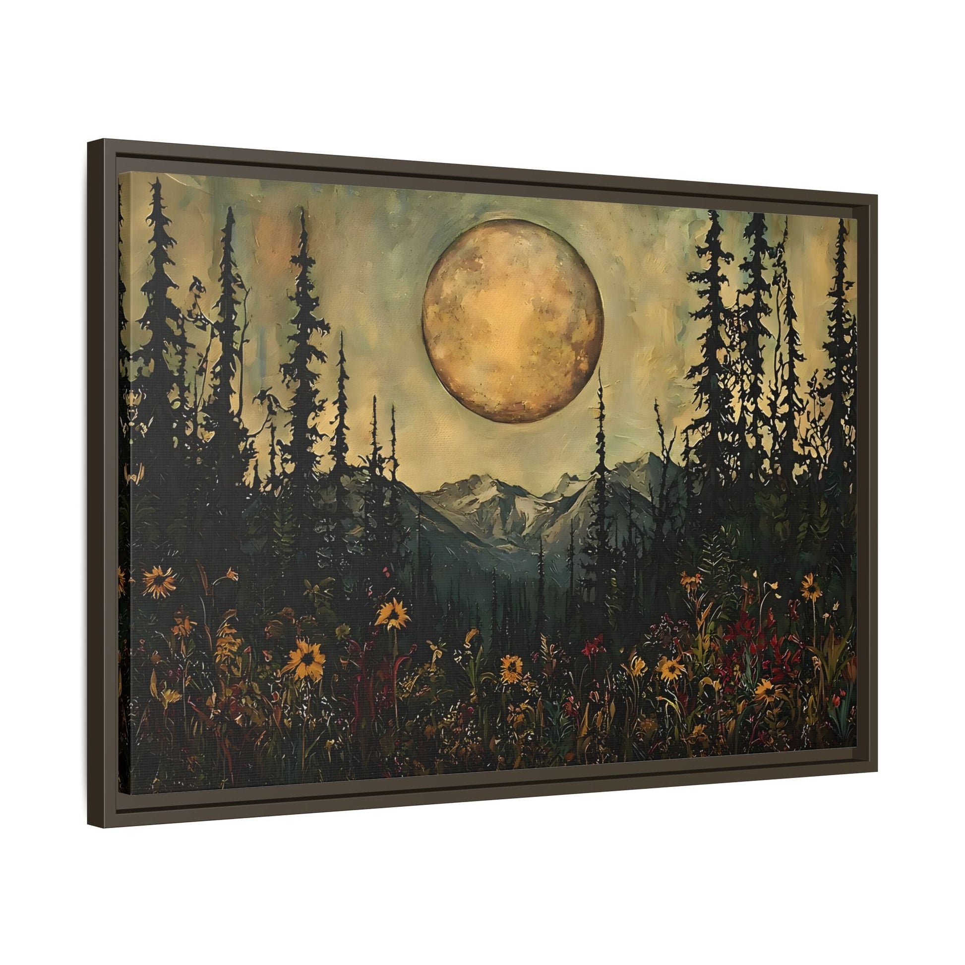 Moonlit Forest Meadow Canvas Prints, Mystical Full Moon Floral Rustic Wall Art