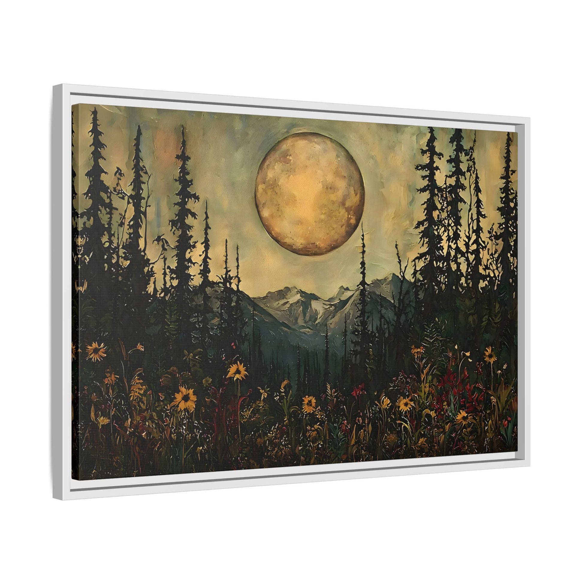 Moonlit Forest Meadow Canvas Prints, Mystical Full Moon Floral Rustic Wall Art