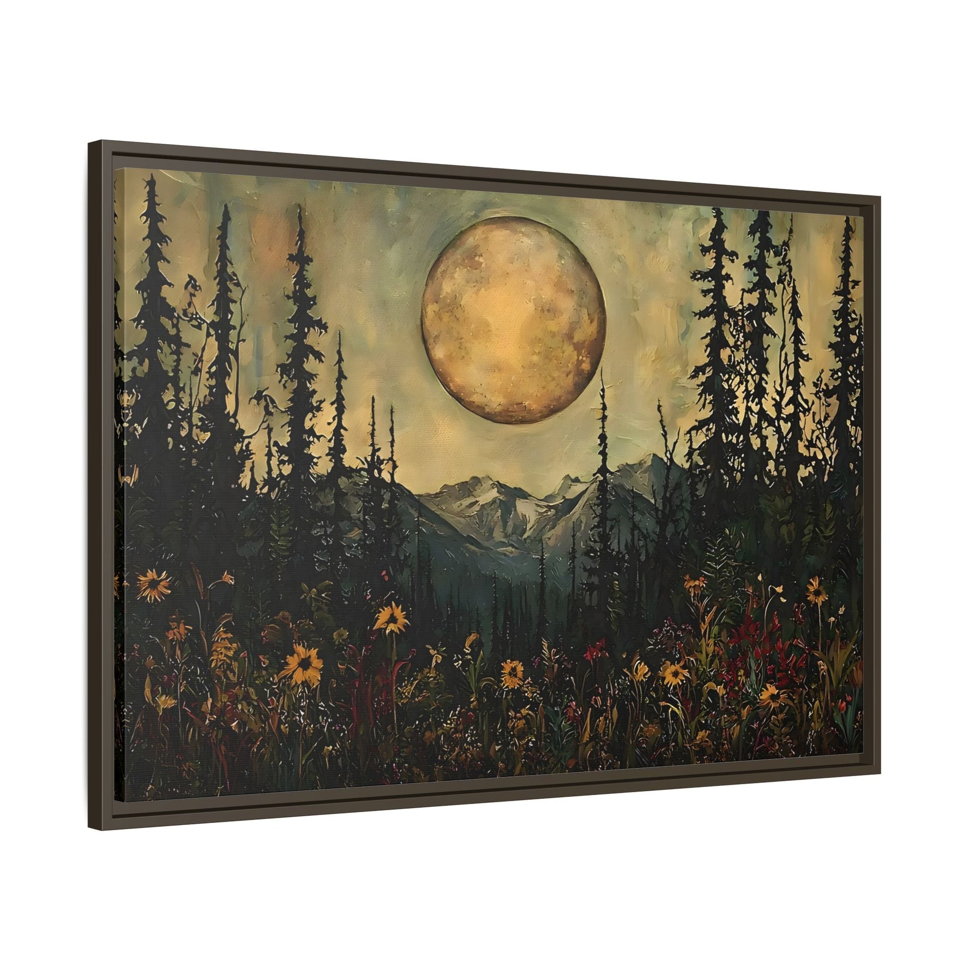 Moonlit Forest Meadow Canvas Prints, Mystical Full Moon Floral Rustic Wall Art