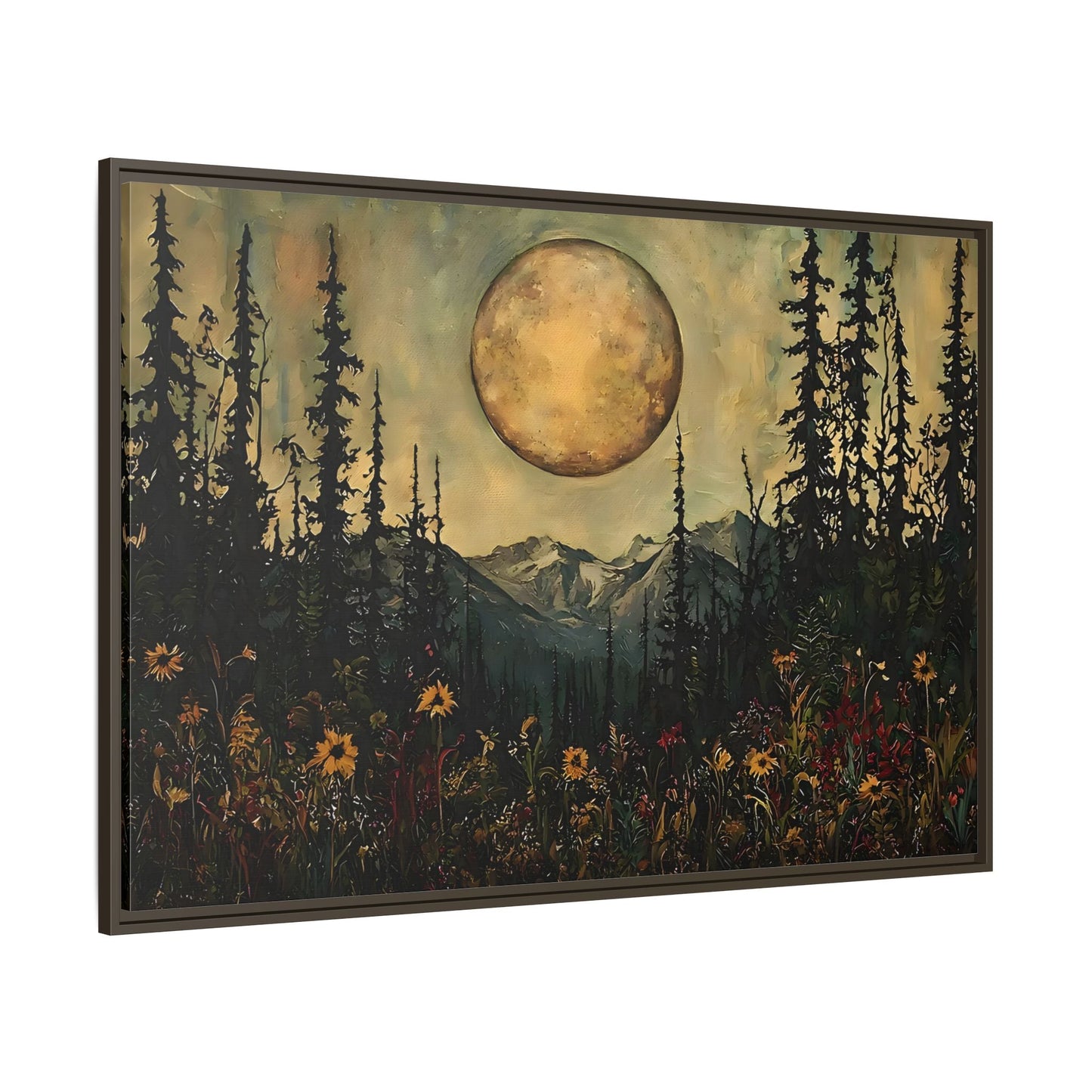 Moonlit Forest Meadow Canvas Prints, Mystical Full Moon Floral Rustic Wall Art