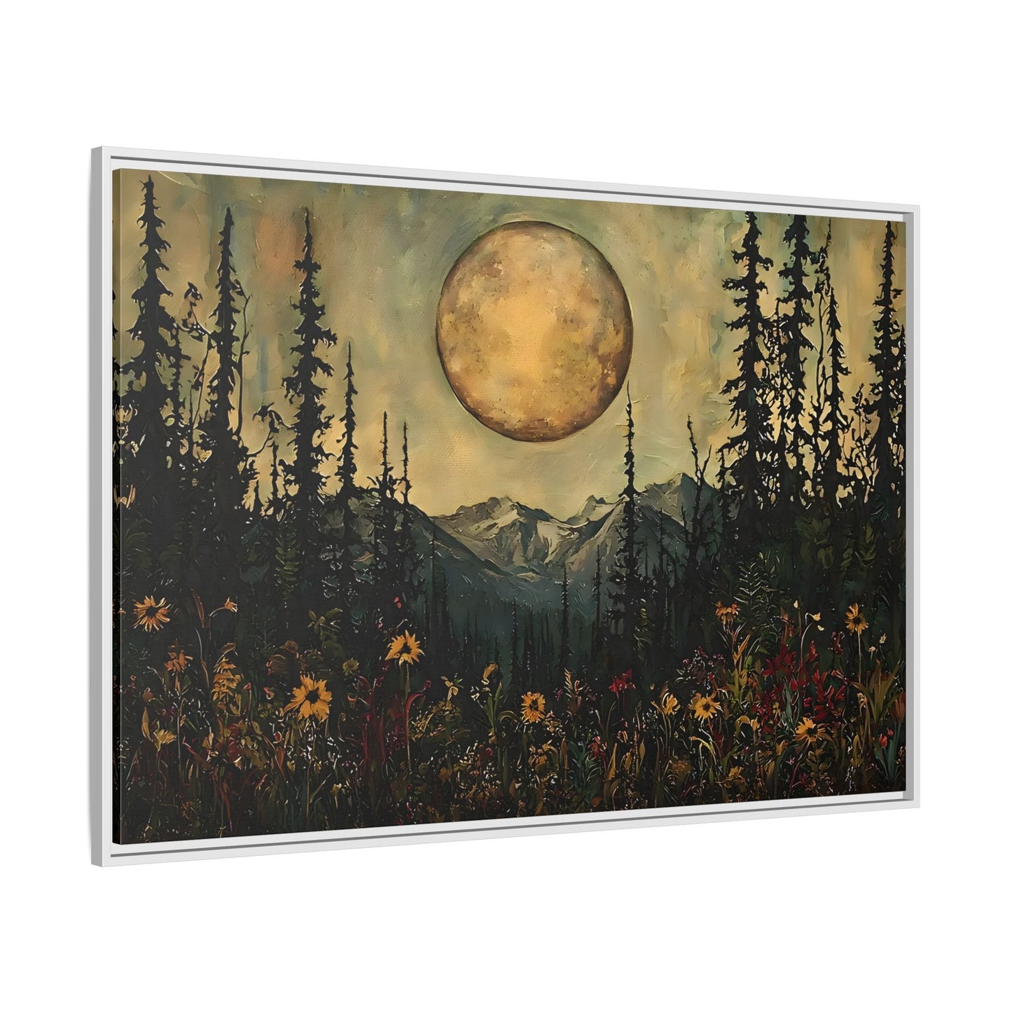 Moonlit Forest Meadow Canvas Prints, Mystical Full Moon Floral Rustic Wall Art