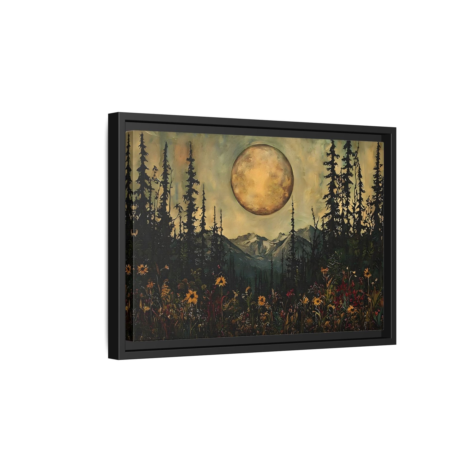 Moonlit Forest Meadow Canvas Prints, Mystical Full Moon Floral Rustic Wall Art