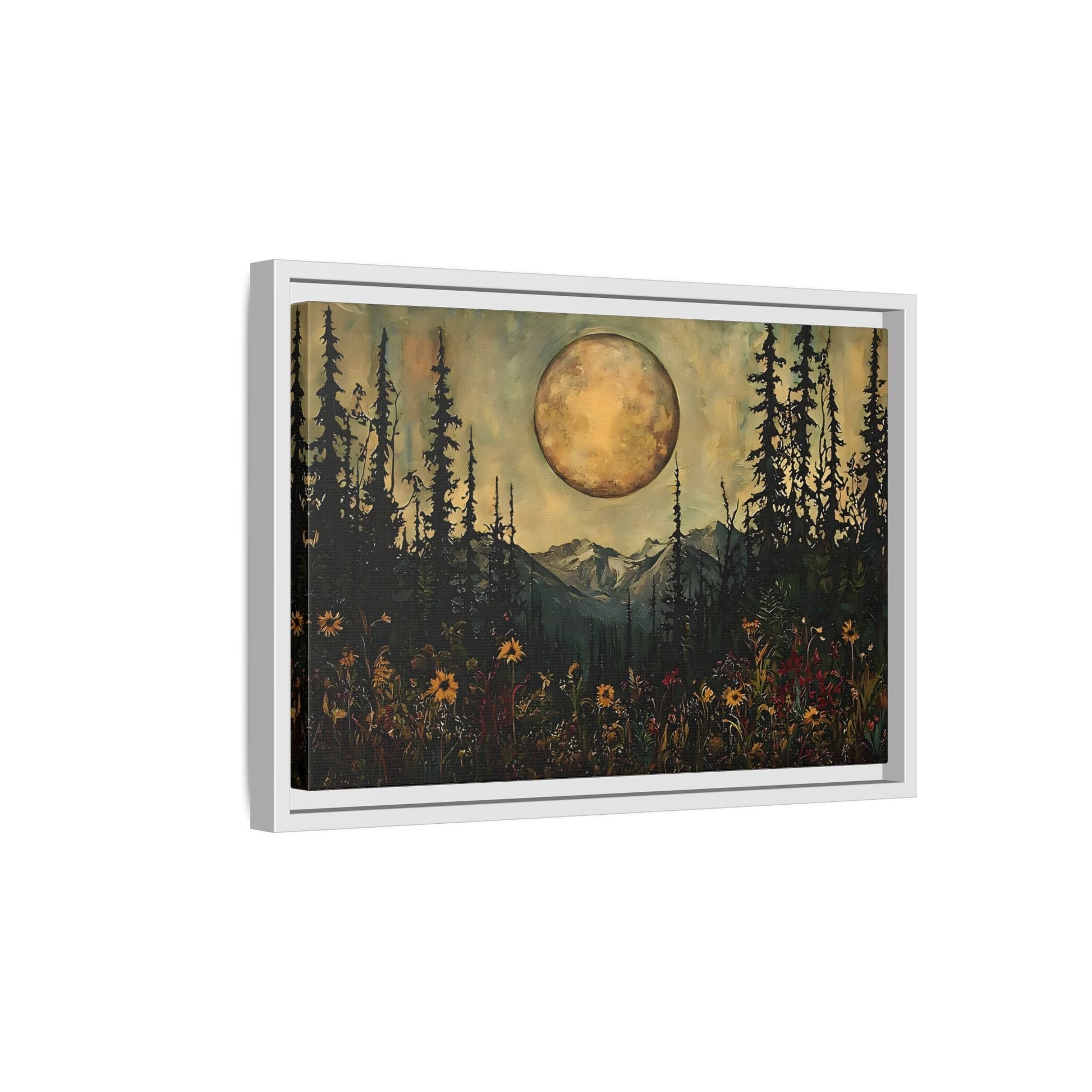 Moonlit Forest Meadow Canvas Prints, Mystical Full Moon Floral Rustic Wall Art