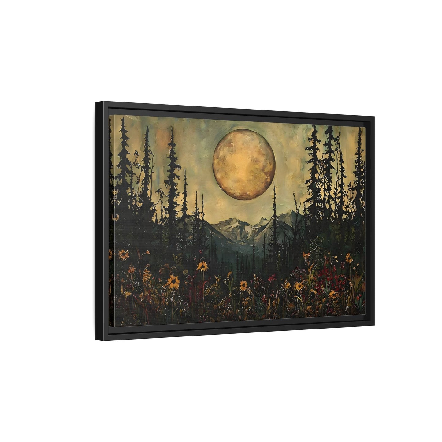 Moonlit Forest Meadow Canvas Prints, Mystical Full Moon Floral Rustic Wall Art