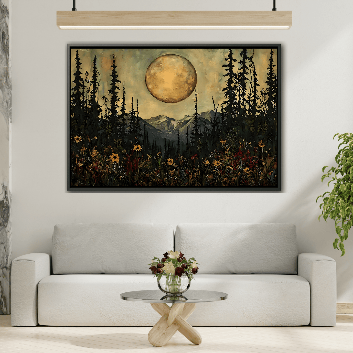 Moonlit Forest Meadow Canvas Prints, Mystical Full Moon Floral Rustic Wall Art