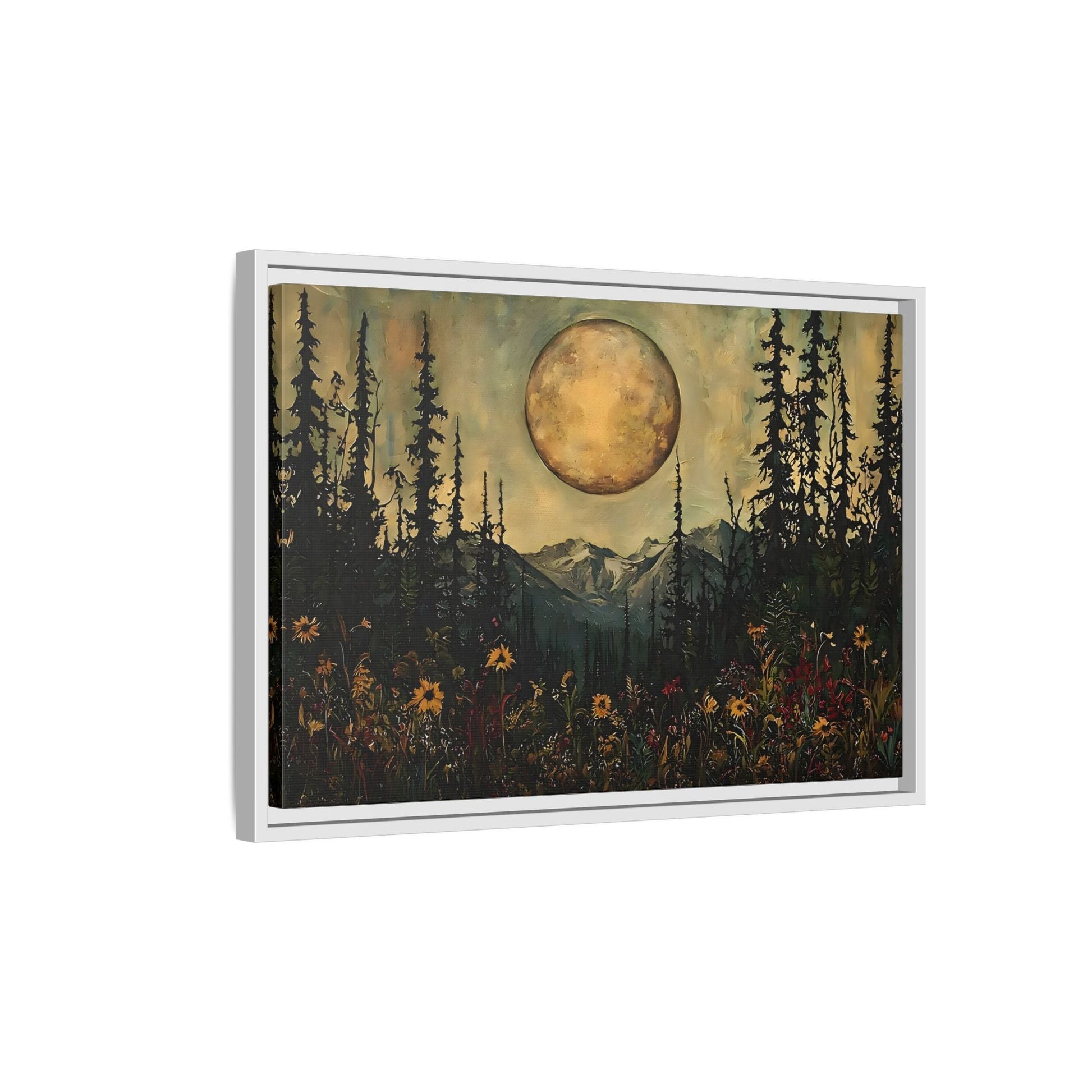 Moonlit Forest Meadow Canvas Prints, Mystical Full Moon Floral Rustic Wall Art