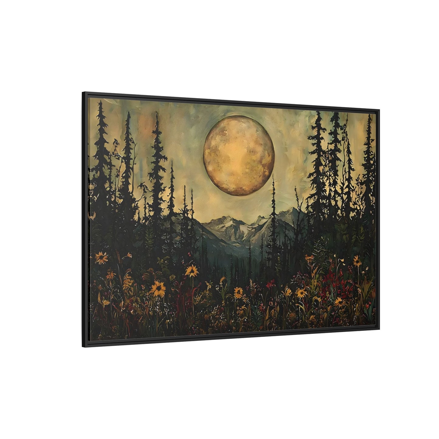 Moonlit Forest Meadow Canvas Prints, Mystical Full Moon Floral Rustic Wall Art