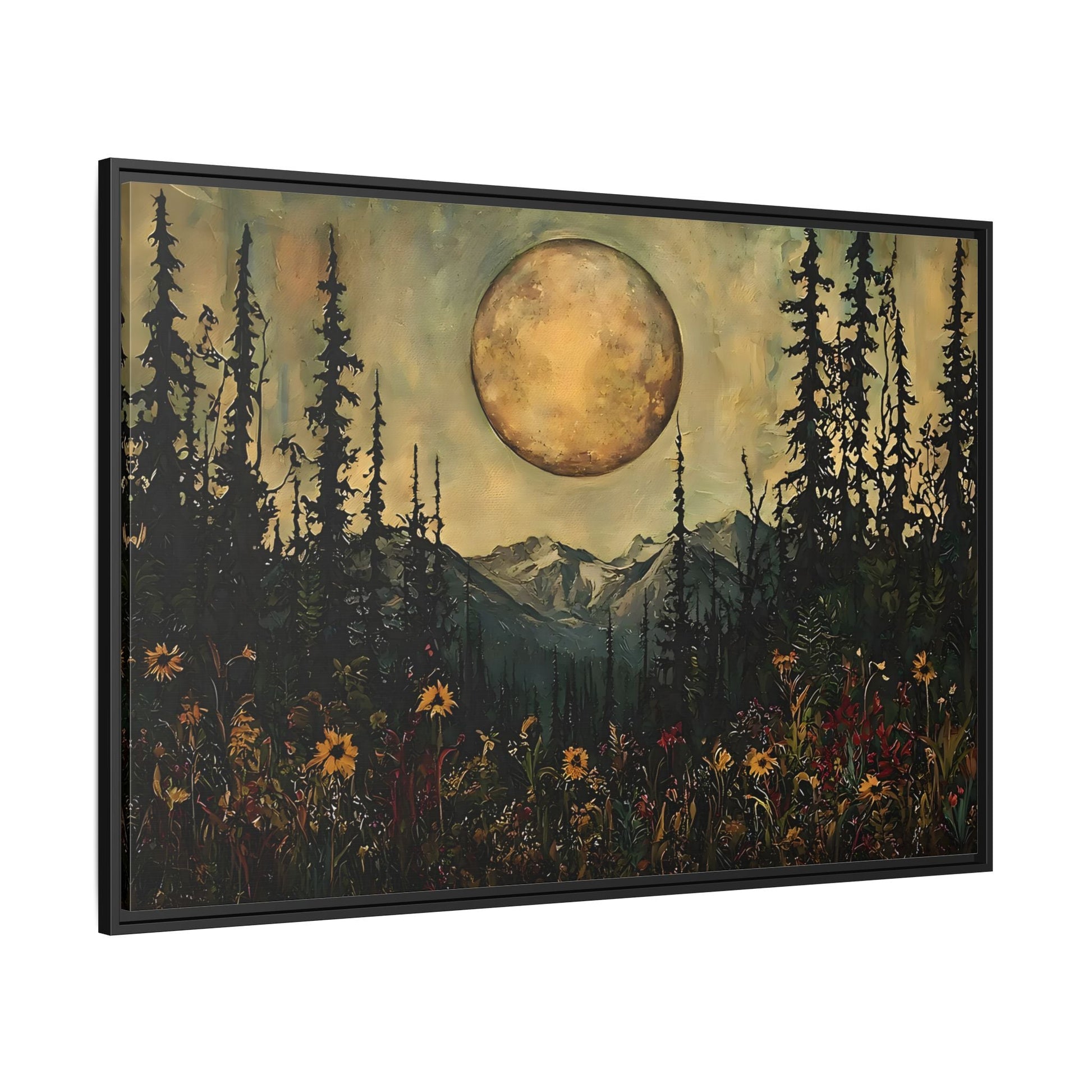 Moonlit Forest Meadow Canvas Prints, Mystical Full Moon Floral Rustic Wall Art