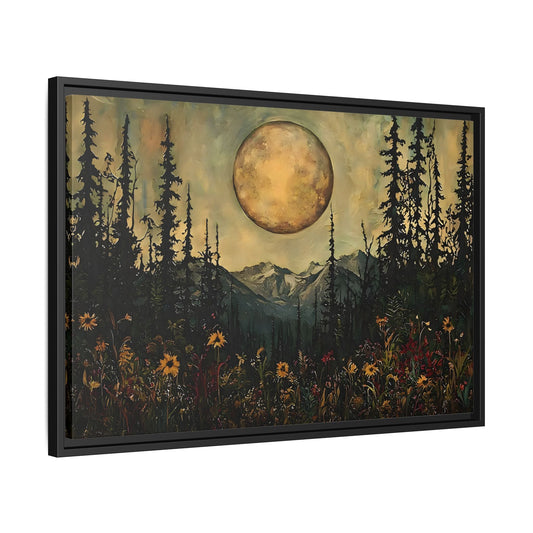 Moonlit Forest Meadow Canvas Prints, Mystical Full Moon Floral Rustic Wall Art