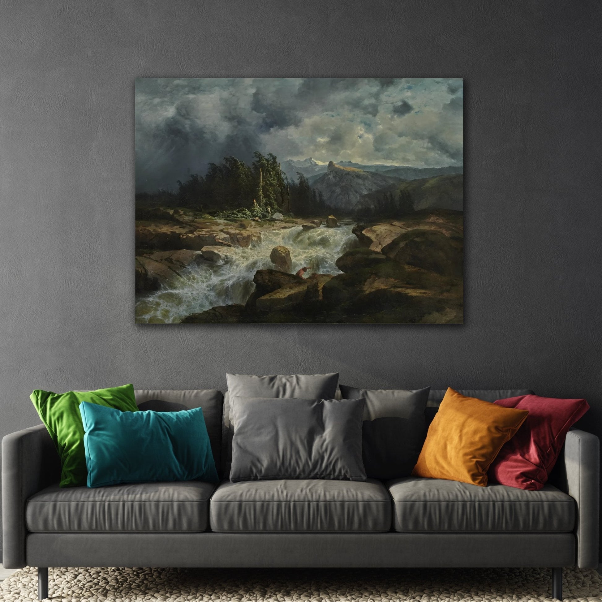 Mountain Torrent Storm River Landscape - Canvas Wall Art Prints