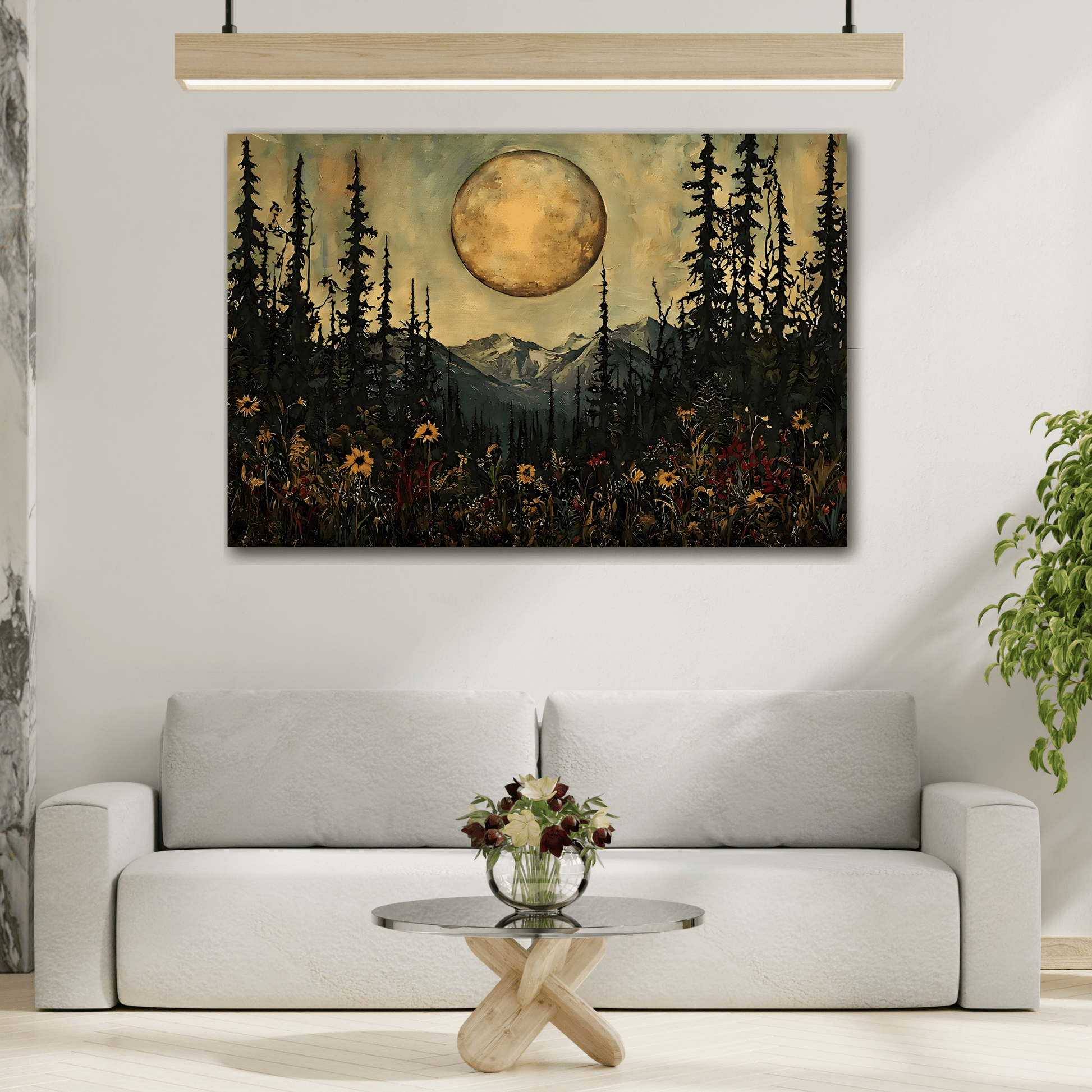 Mystical Moon Wall Art, Moonlit Forest Meadow Canvas Print