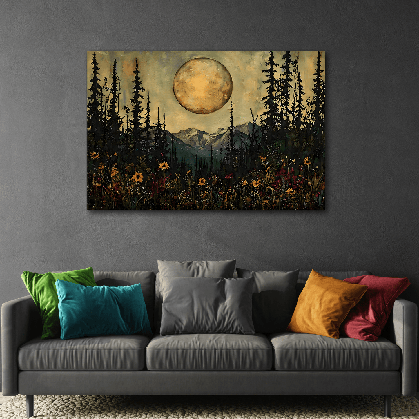 Mystical Moon Wall Art, Moonlit Forest Meadow Canvas Print