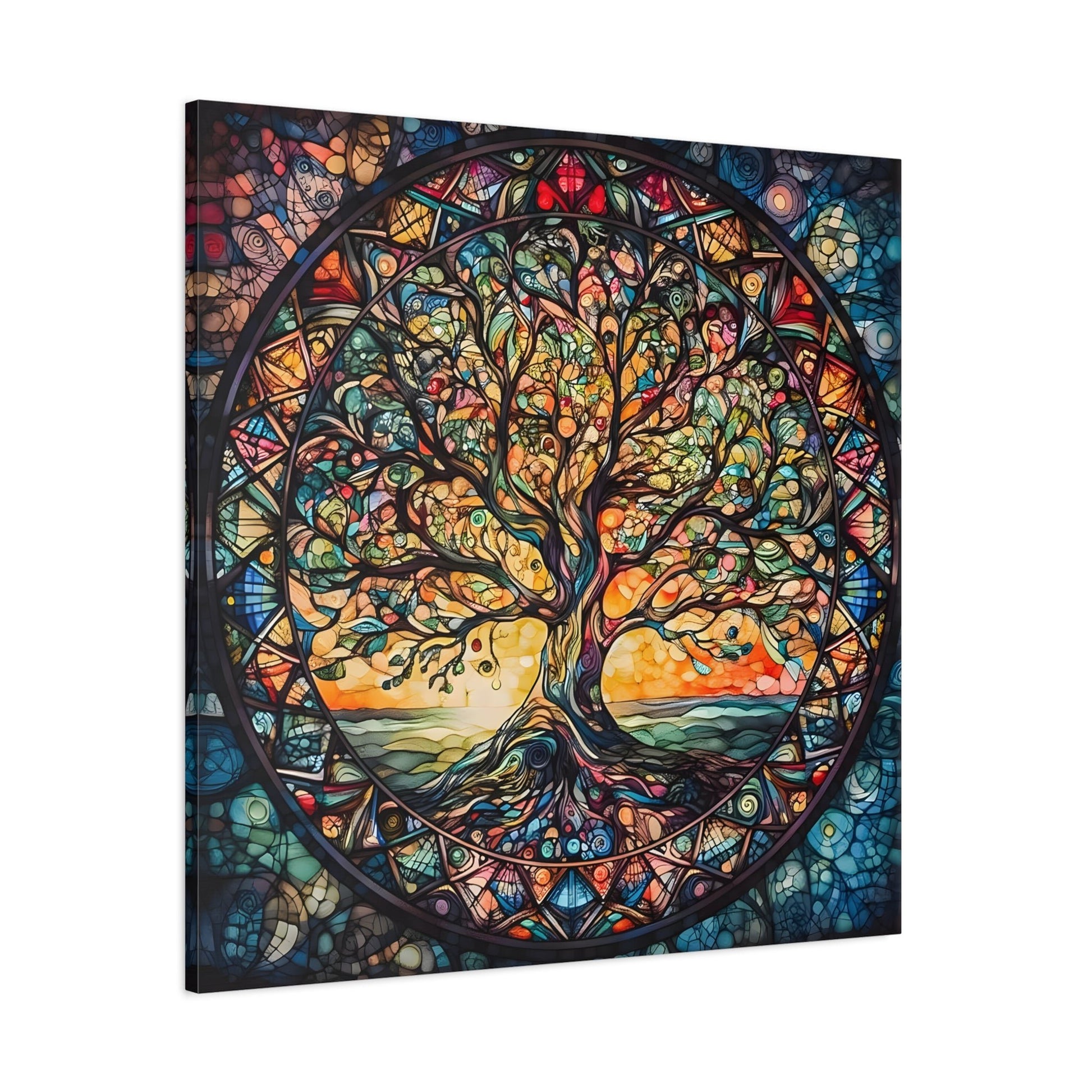 Mythology Tree of Life Mandala Wall Art, Celtic Painting Canvas Print