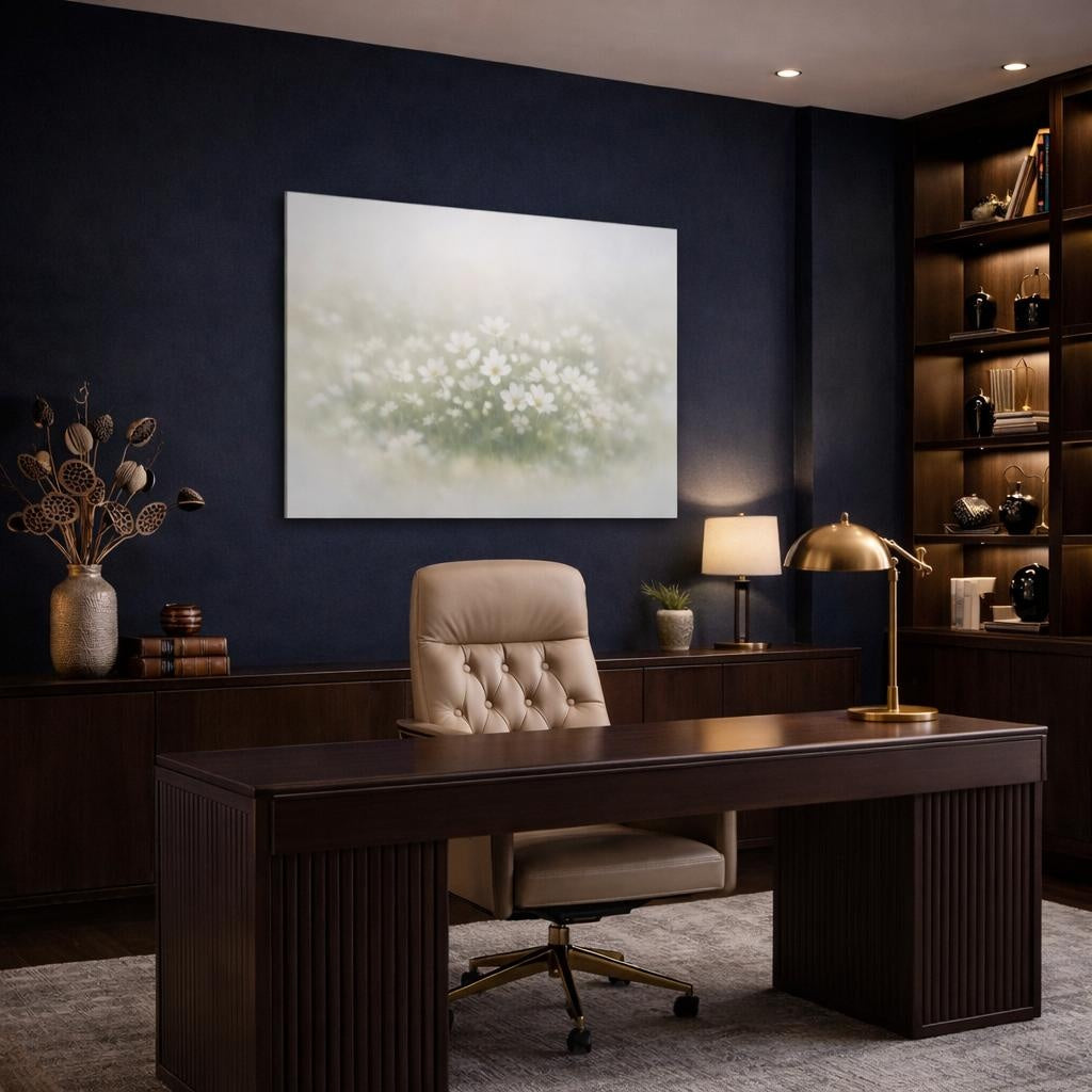 Nature White Flowers Floral - Canvas Wall Art Print in executive office