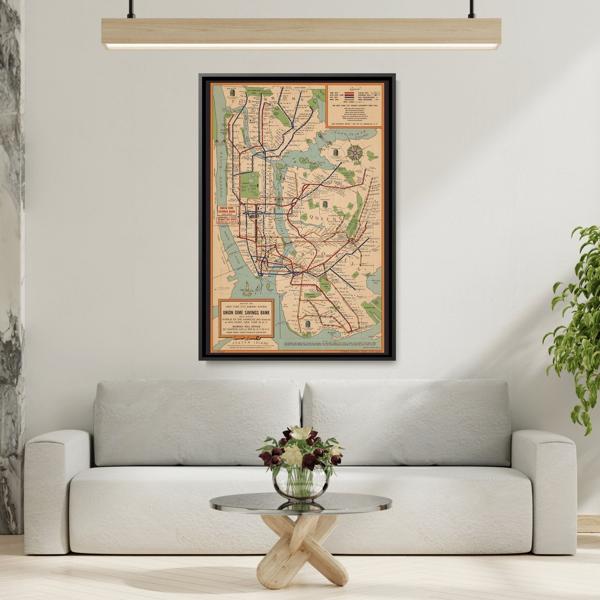 New York Subway Vintage Map on Canvas - Voorhies Framed Wall Art Print