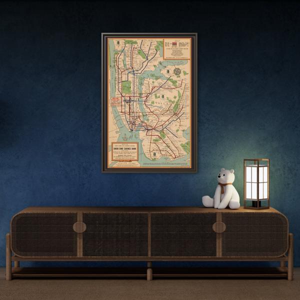 New York Subway Vintage Map on Canvas - Voorhies Framed Wall Art Print