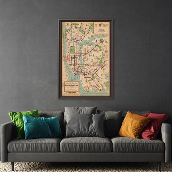 New York Subway Vintage Map on Canvas - Voorhies Framed Wall Art Print