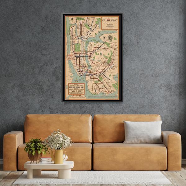 New York Subway Vintage Map on Canvas - Voorhies Framed Wall Art Print