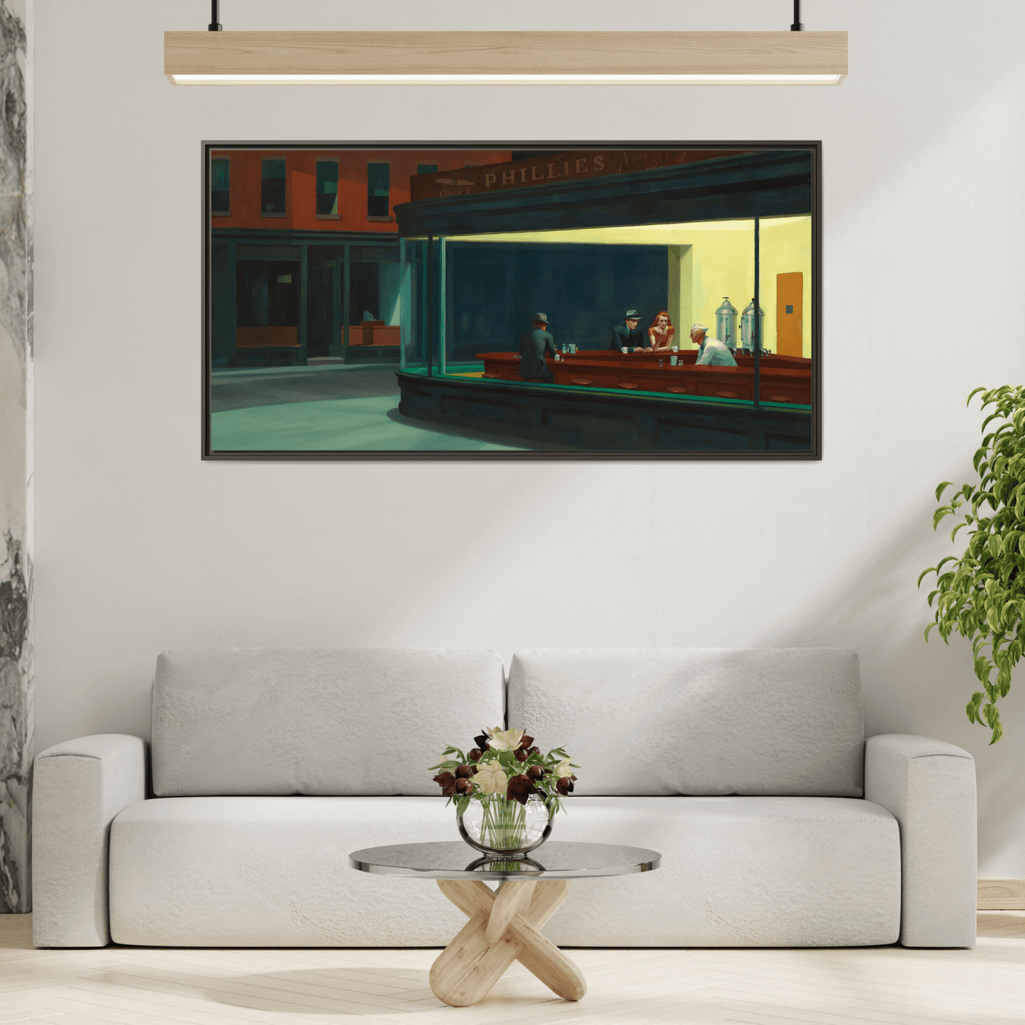 Nighthawks Hopper Canvas Print - Large Framed Coffee Shop Wall Art
