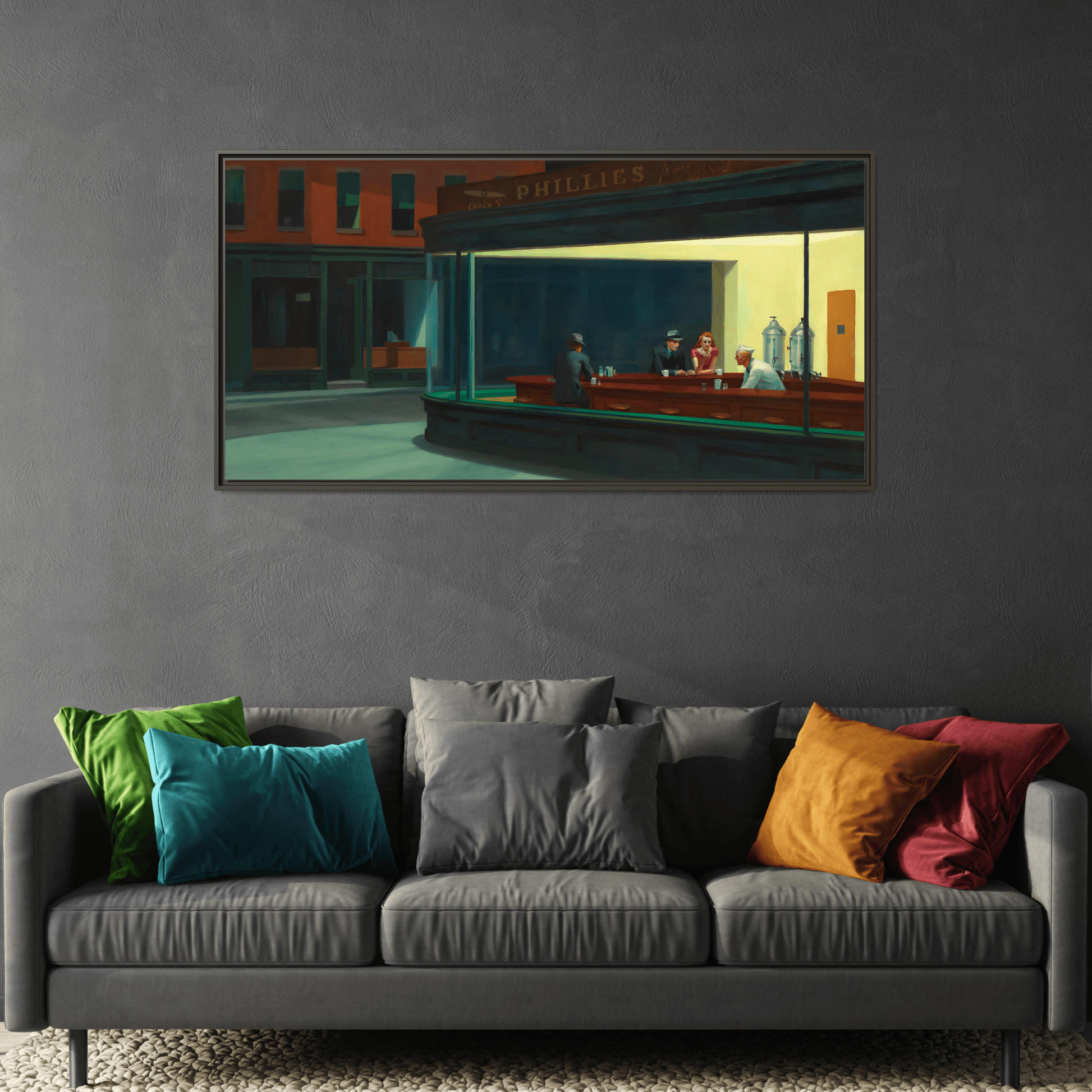 Nighthawks Hopper Canvas Print - Large Framed Coffee Shop Wall Art