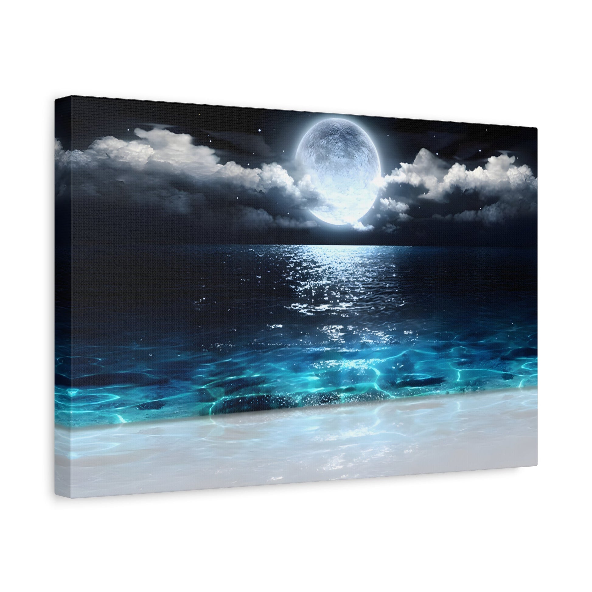 Ocean Canvas Art - Beach Midnight Moon Wall Decor Prints