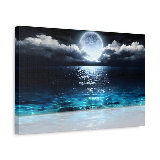 Ocean Canvas Art - Beach Midnight Moon Wall Decor Prints