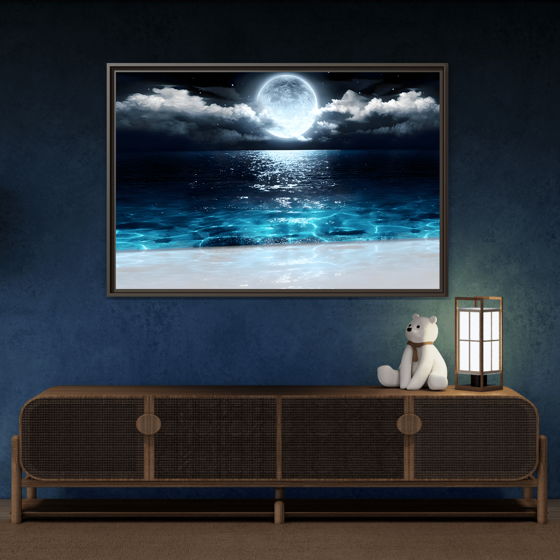 Ocean Moon Canvas Prints - Large Calm Sea Wall Art Sea Landscape