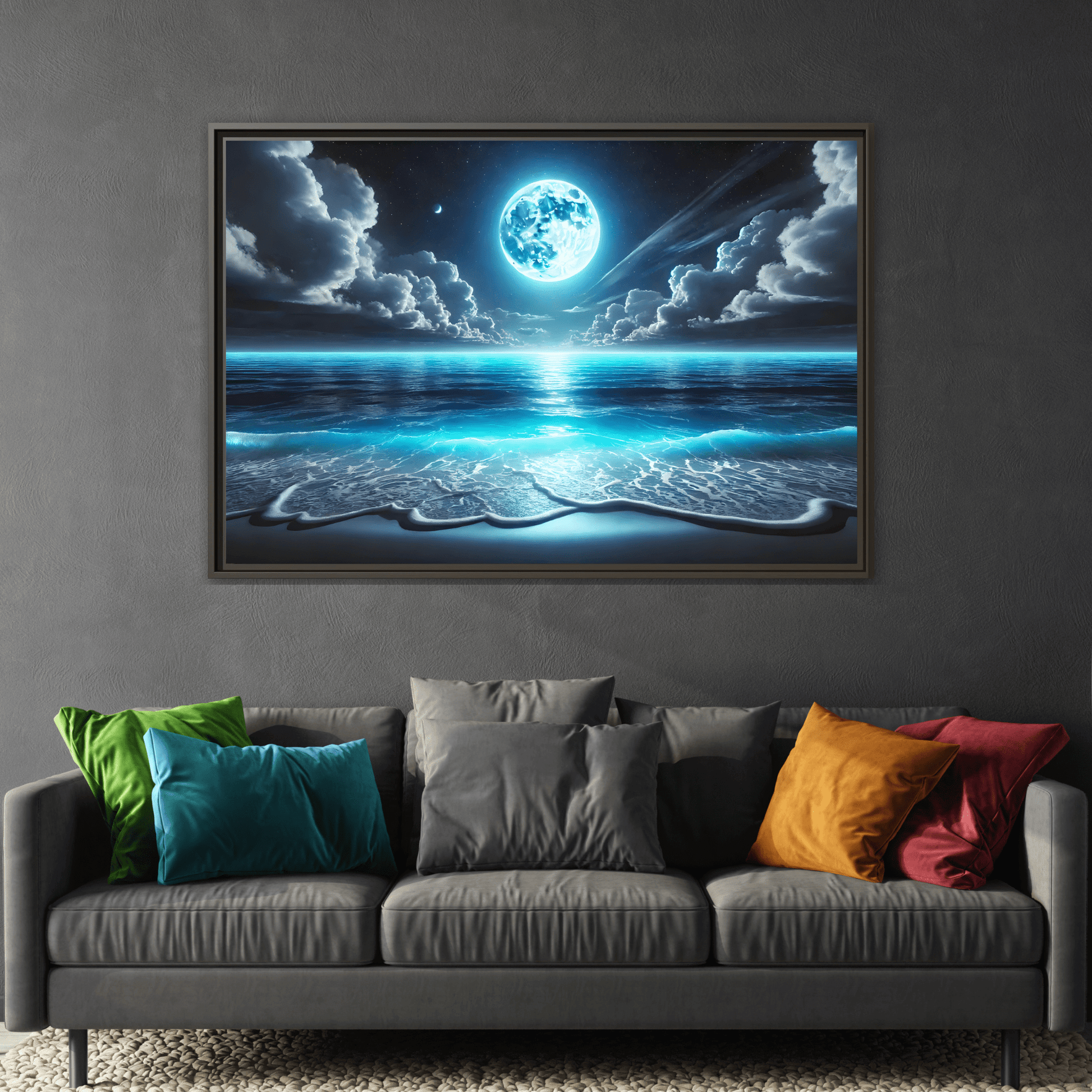 Ocean Moonlight Canvas Wall Art - Moon Sea Night Landscape Prints