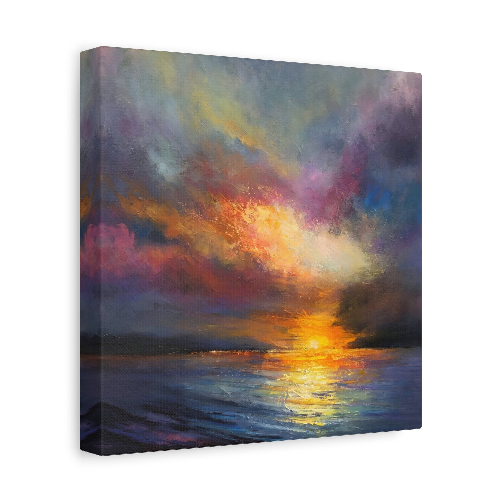 Ocean Sunset Canvas Wall Art, Abstract Colorful Contemporary Seascape Print