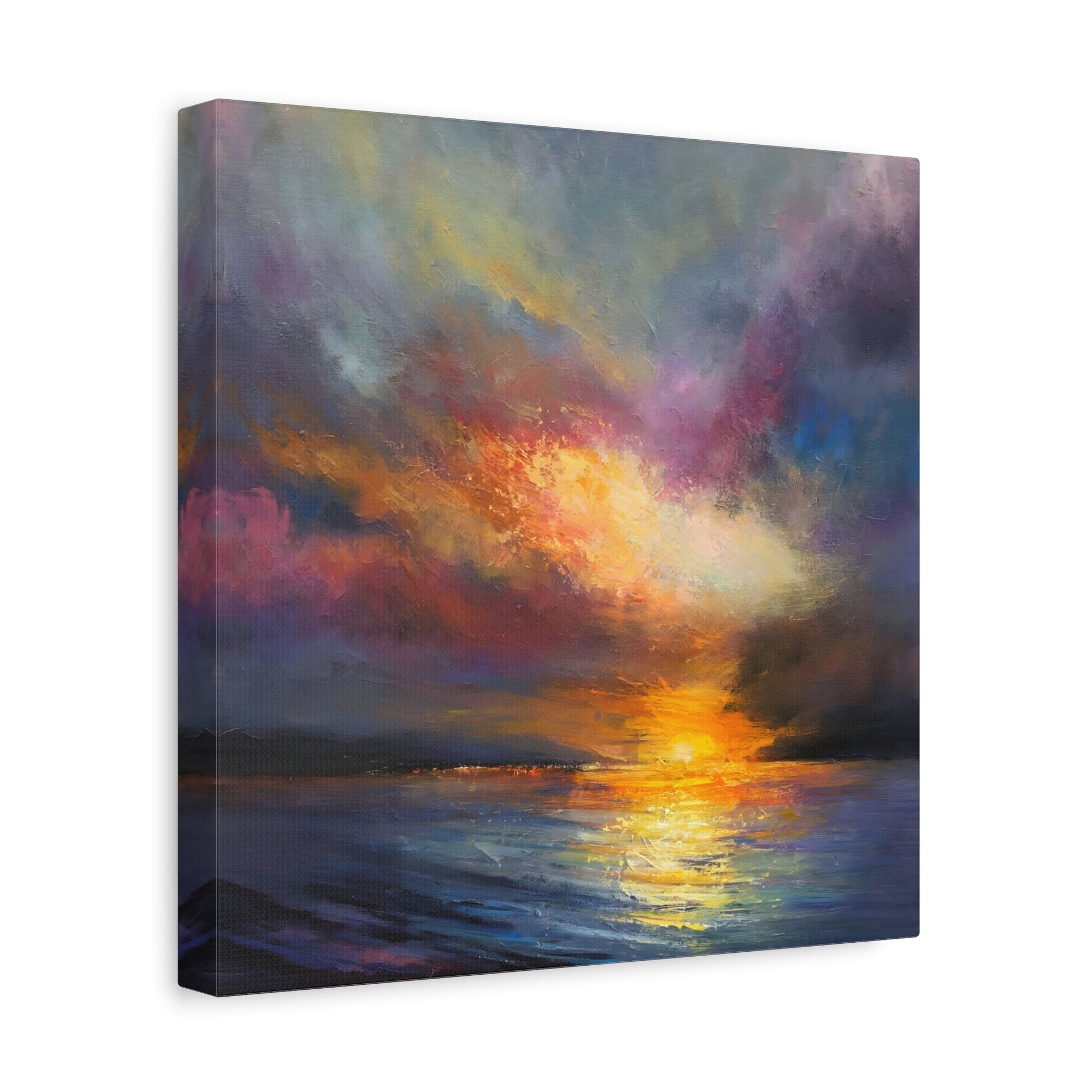 Ocean Sunset Canvas Wall Art, Abstract Colorful Contemporary Seascape Print