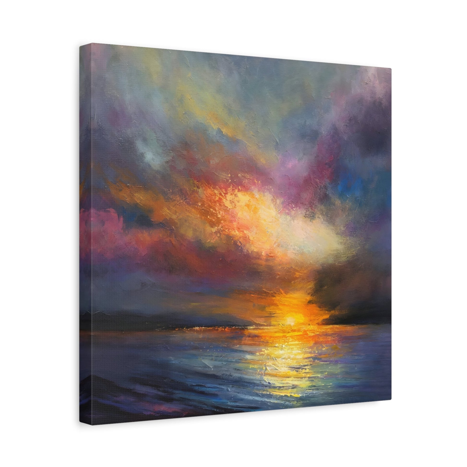 Ocean Sunset Canvas Wall Art, Abstract Colorful Contemporary Seascape Print