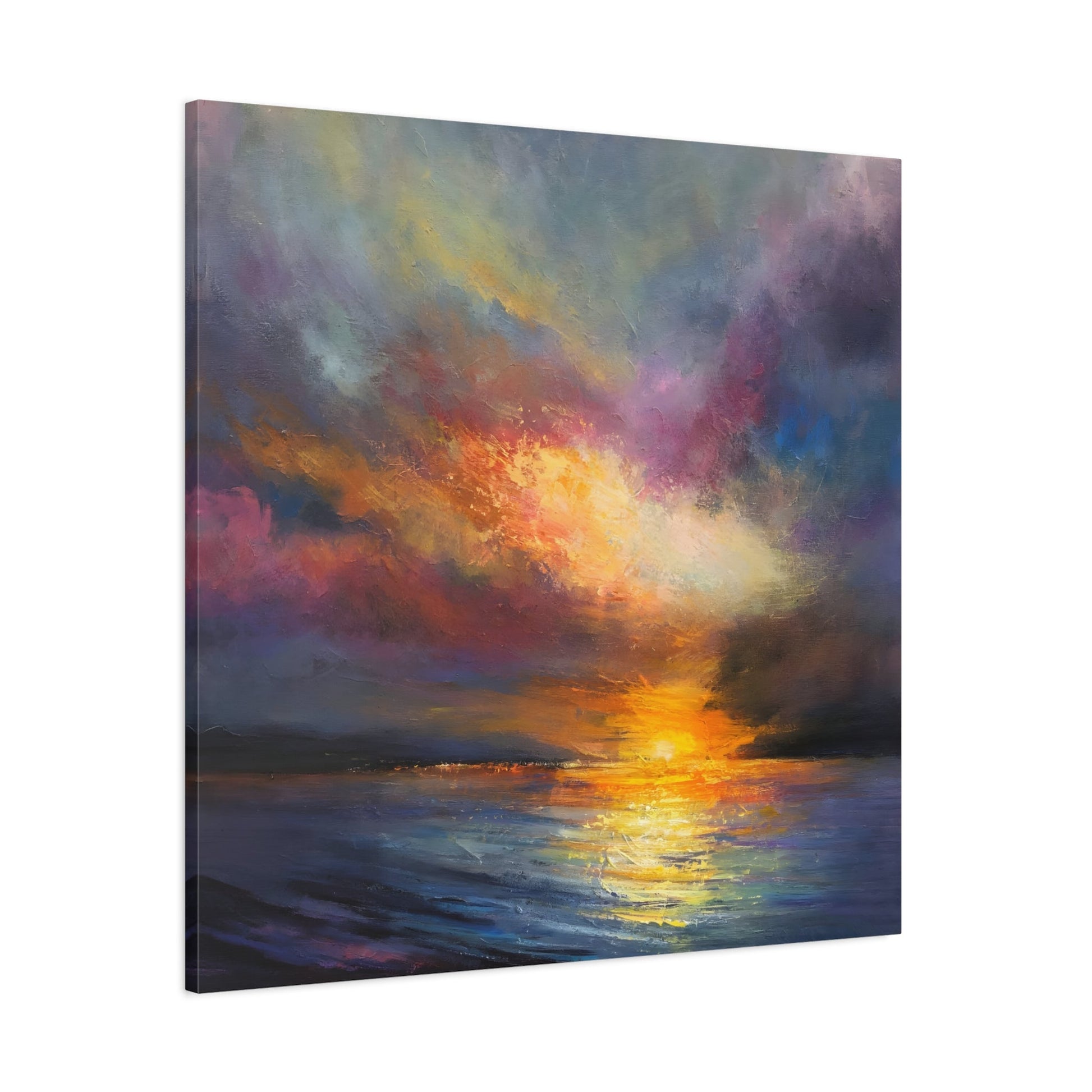 Ocean Sunset Canvas Wall Art, Abstract Colorful Contemporary Seascape Print