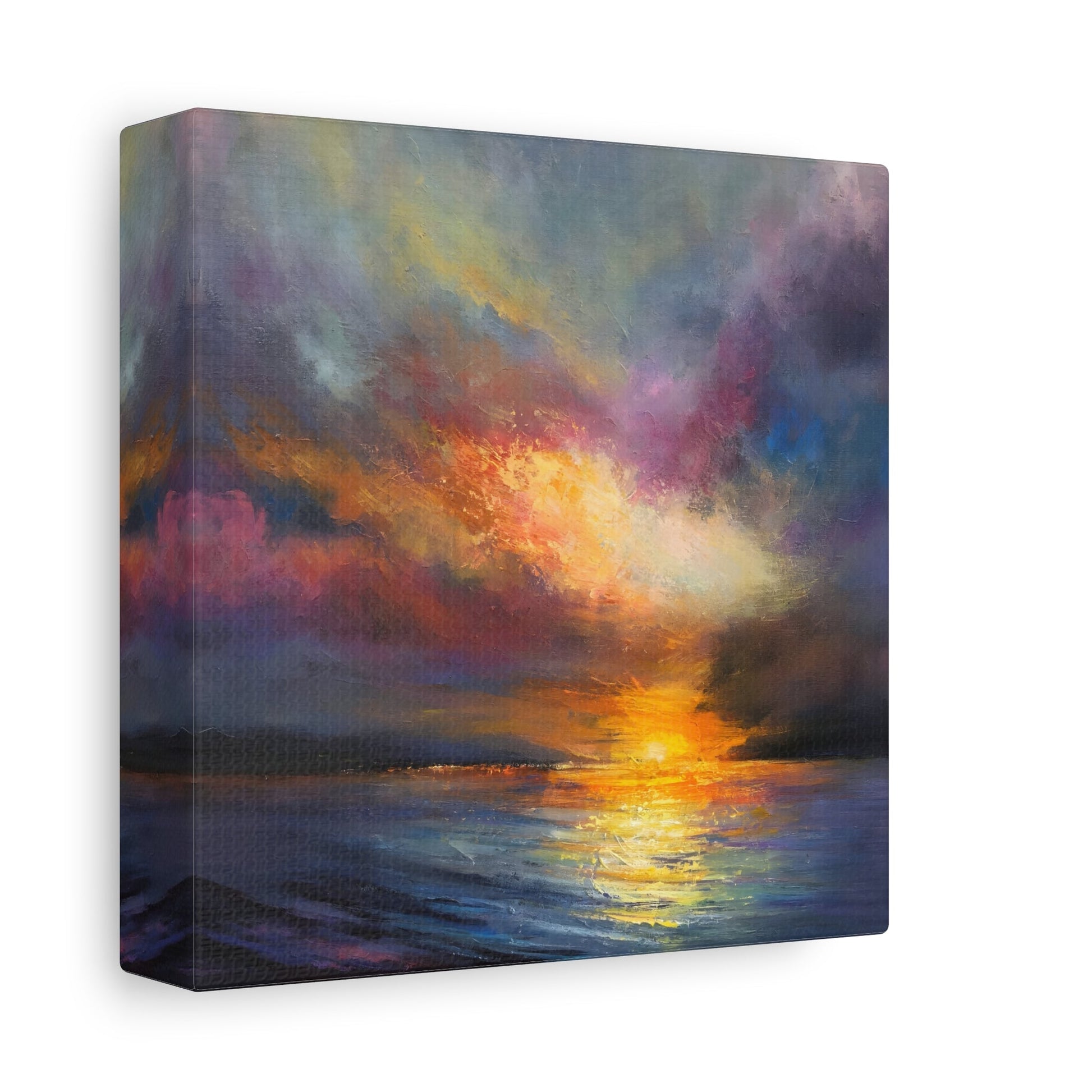 Ocean Sunset Canvas Wall Art, Abstract Colorful Contemporary Seascape Print