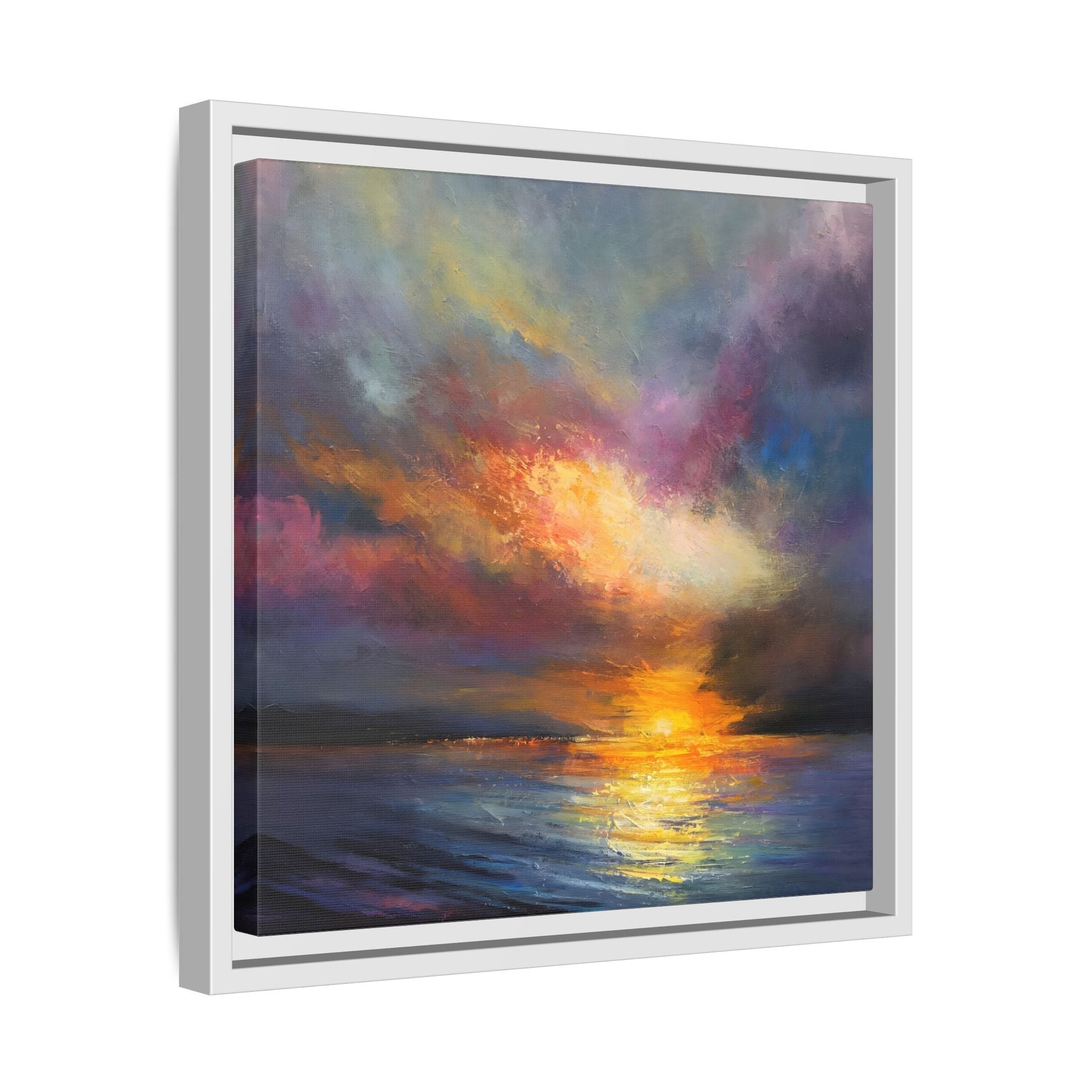 Ocean Sunset Canvas Wall Art, Contemporary Colorful Sea Print