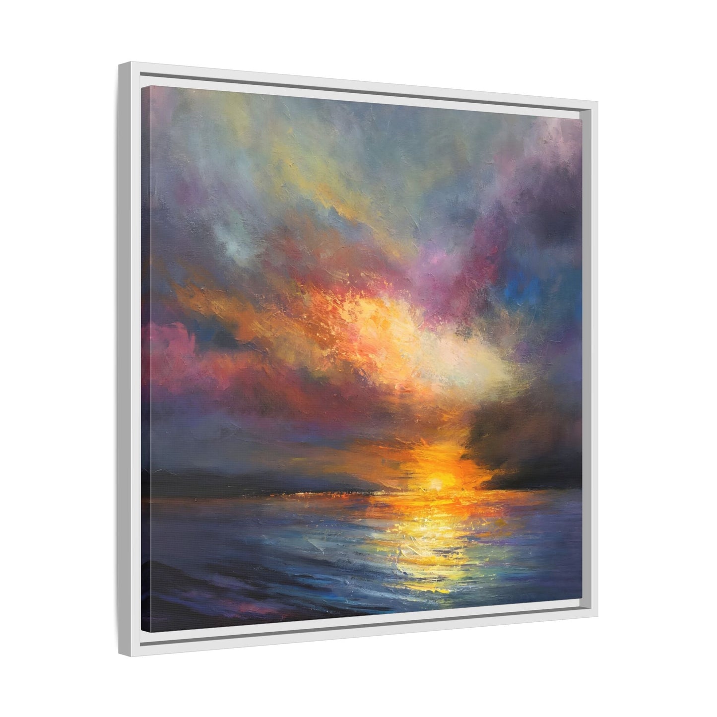 Ocean Sunset Canvas Wall Art, Contemporary Colorful Sea Print