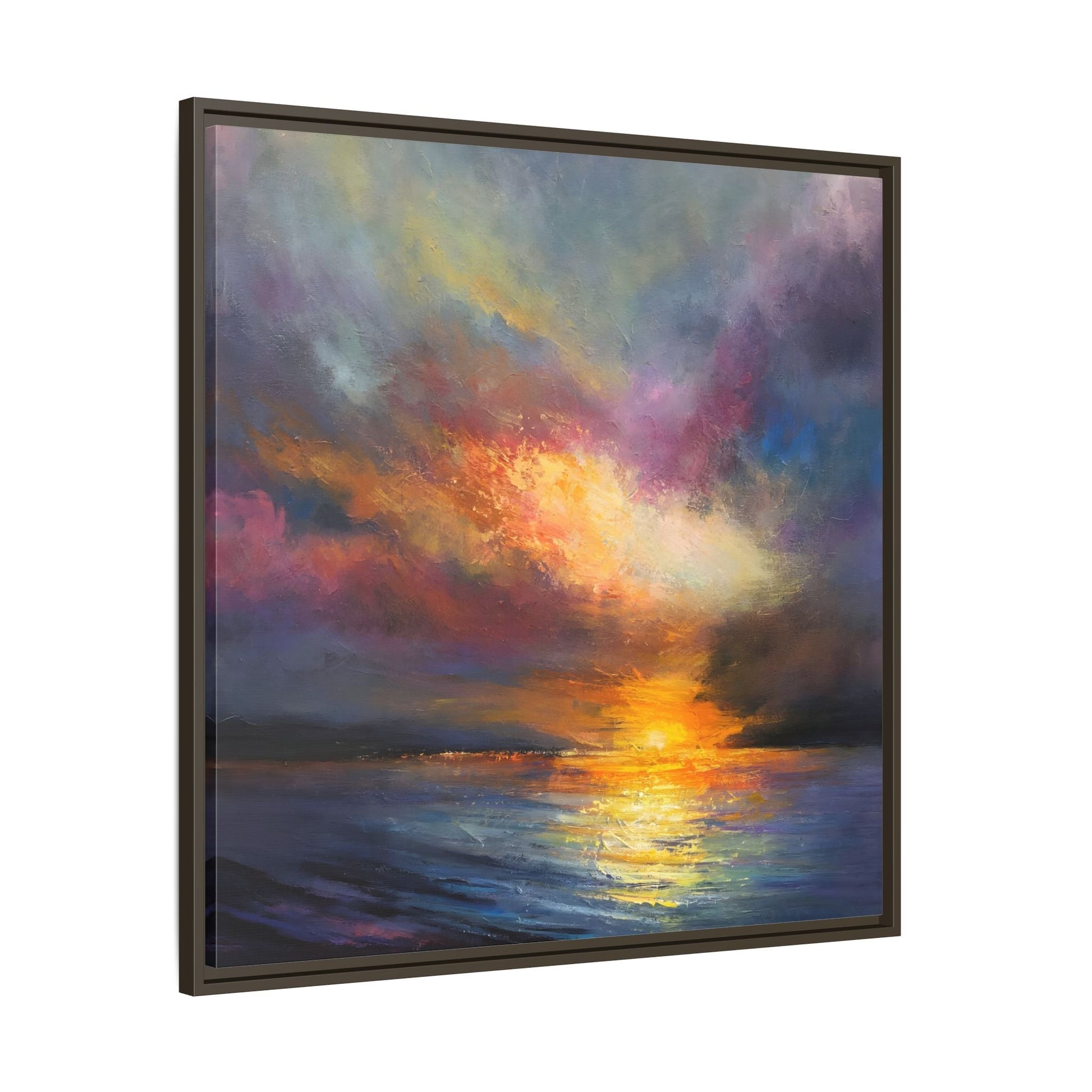 Ocean Sunset Canvas Wall Art, Contemporary Colorful Sea Print