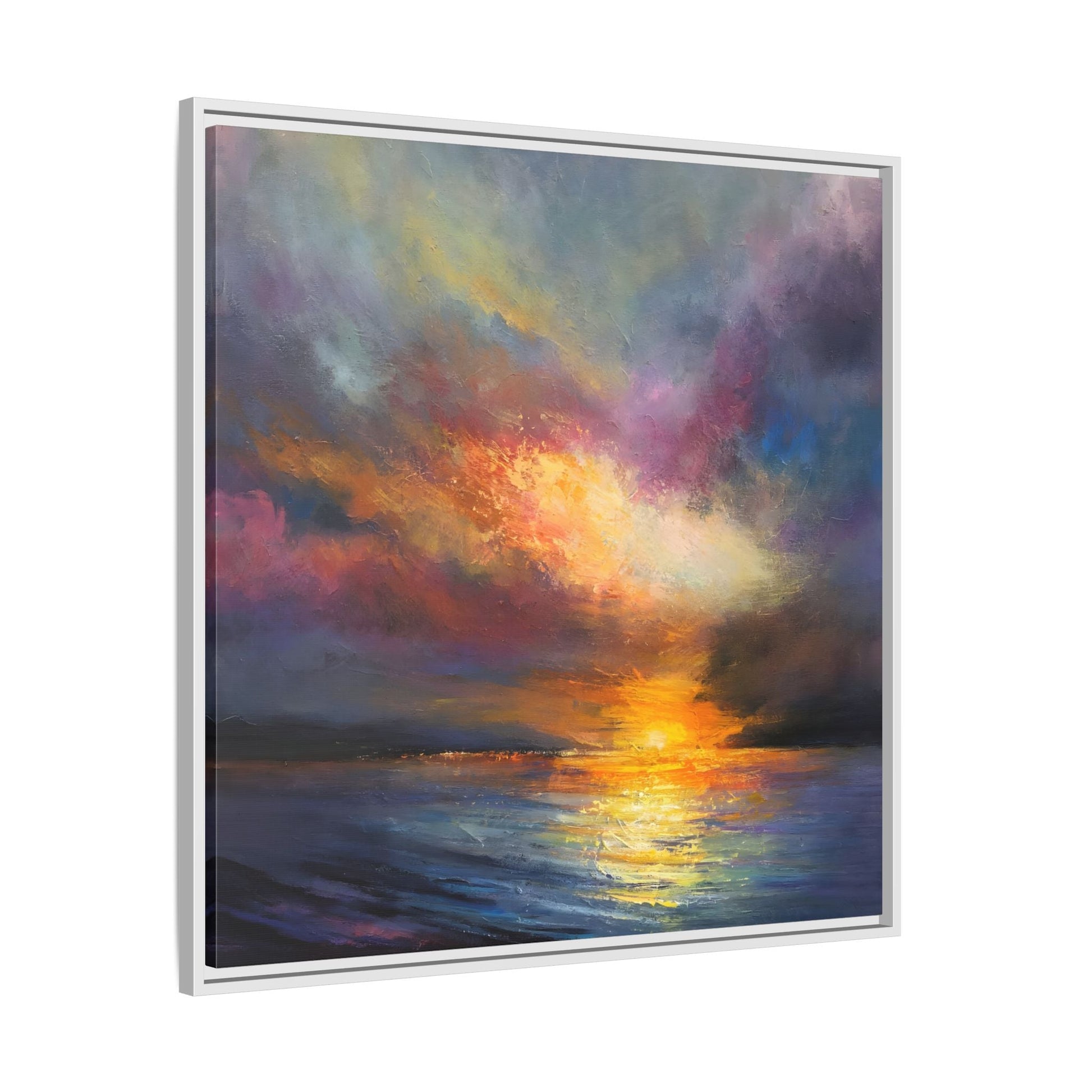 Ocean Sunset Canvas Wall Art, Contemporary Colorful Sea Print