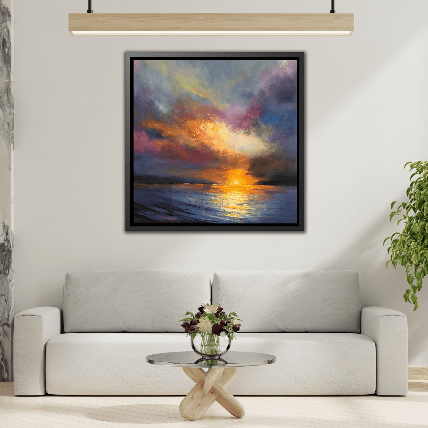 Ocean Sunset Canvas Wall Art, Contemporary Colorful Sea Print