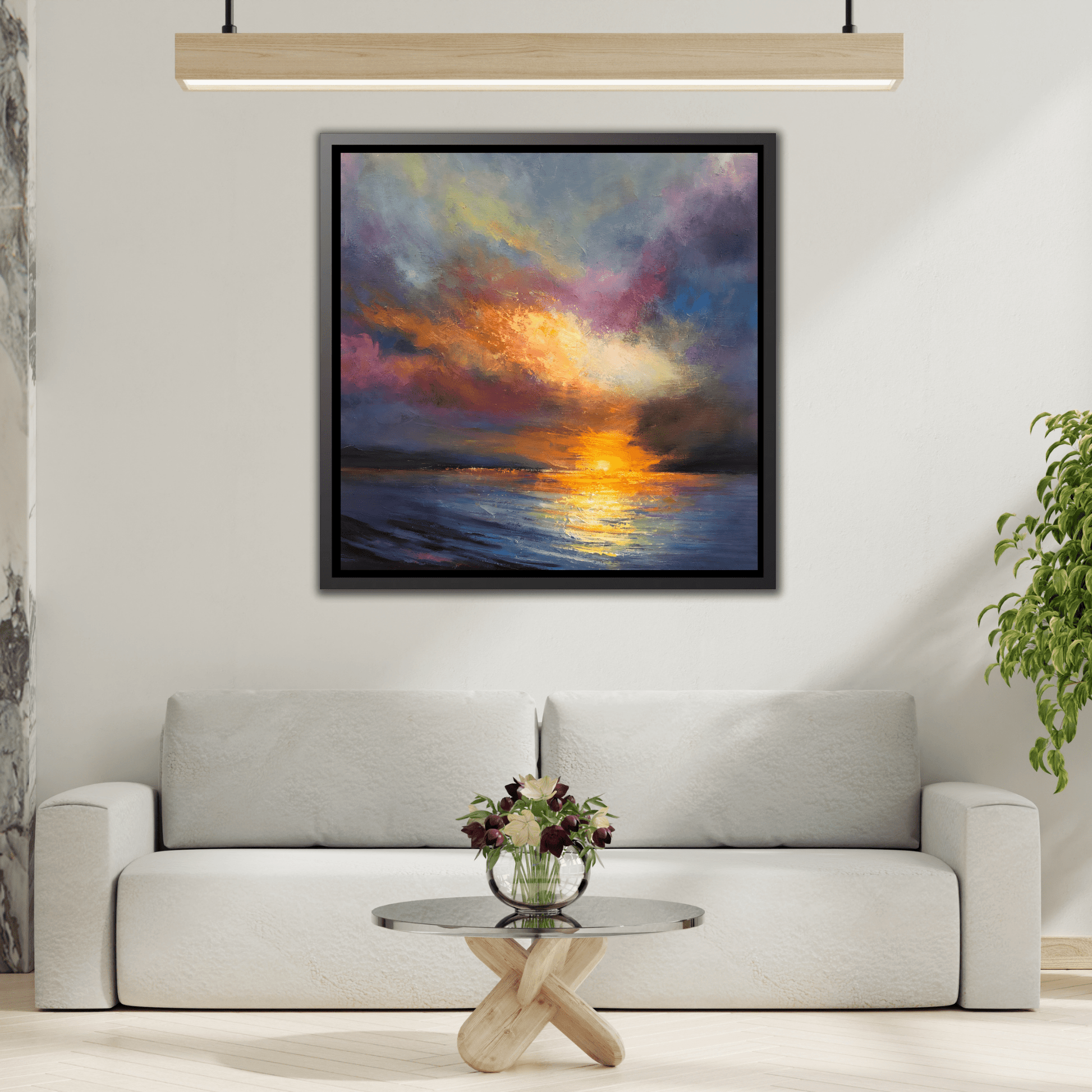 Ocean Sunset Canvas Wall Art, Contemporary Colorful Sea Print