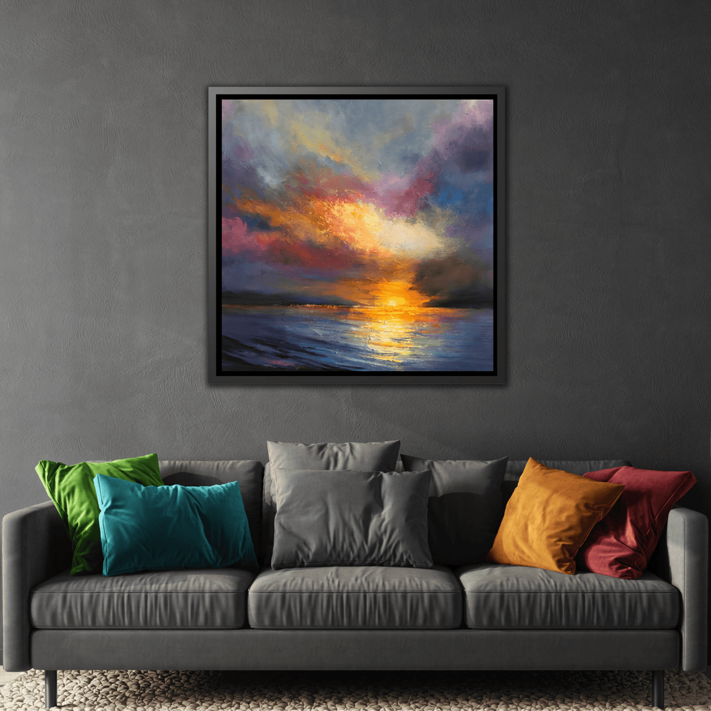 Ocean Sunset Canvas Wall Art, Contemporary Colorful Sea Print