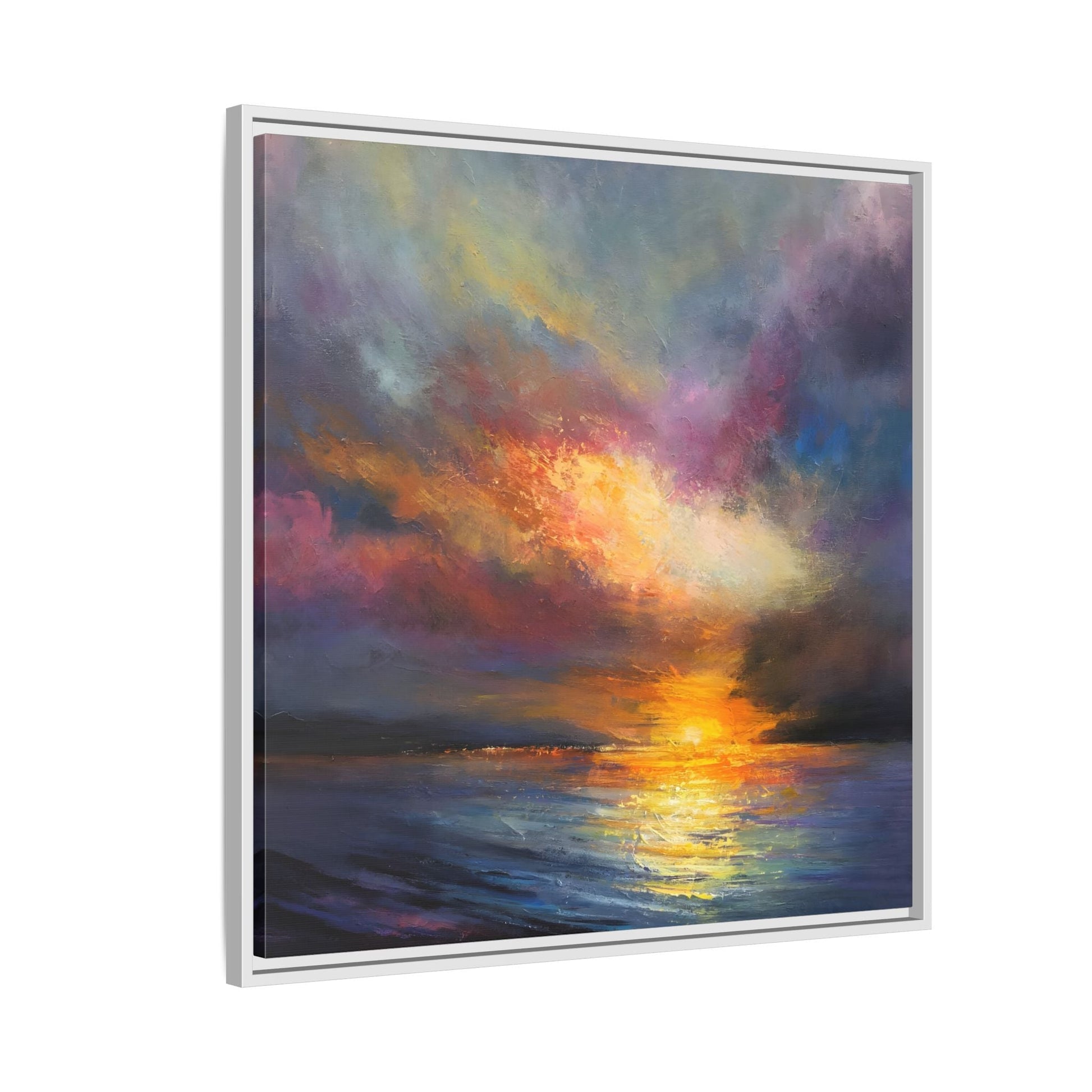 Ocean Sunset Canvas Wall Art, Contemporary Colorful Sea Print