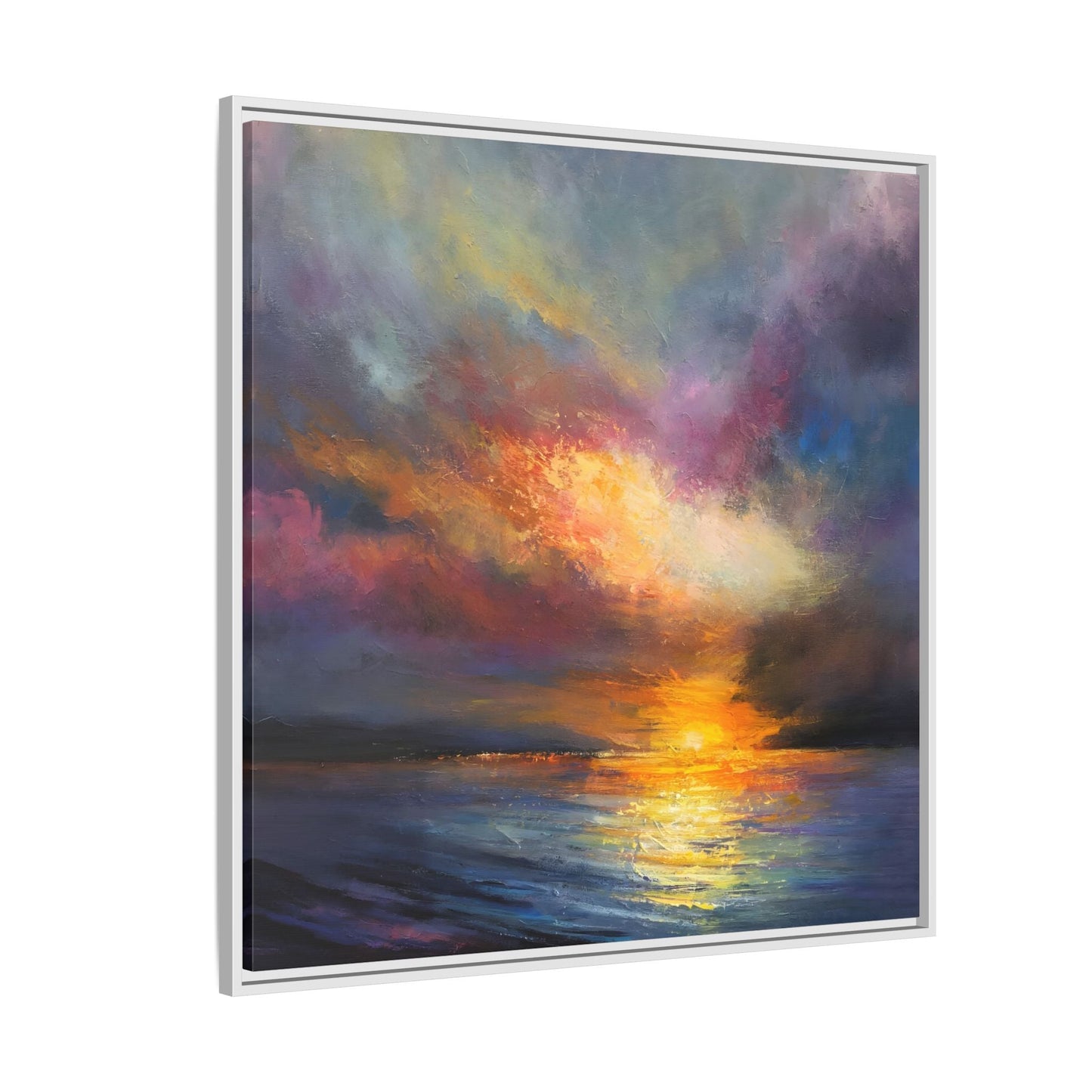 Ocean Sunset Canvas Wall Art, Contemporary Colorful Sea Print