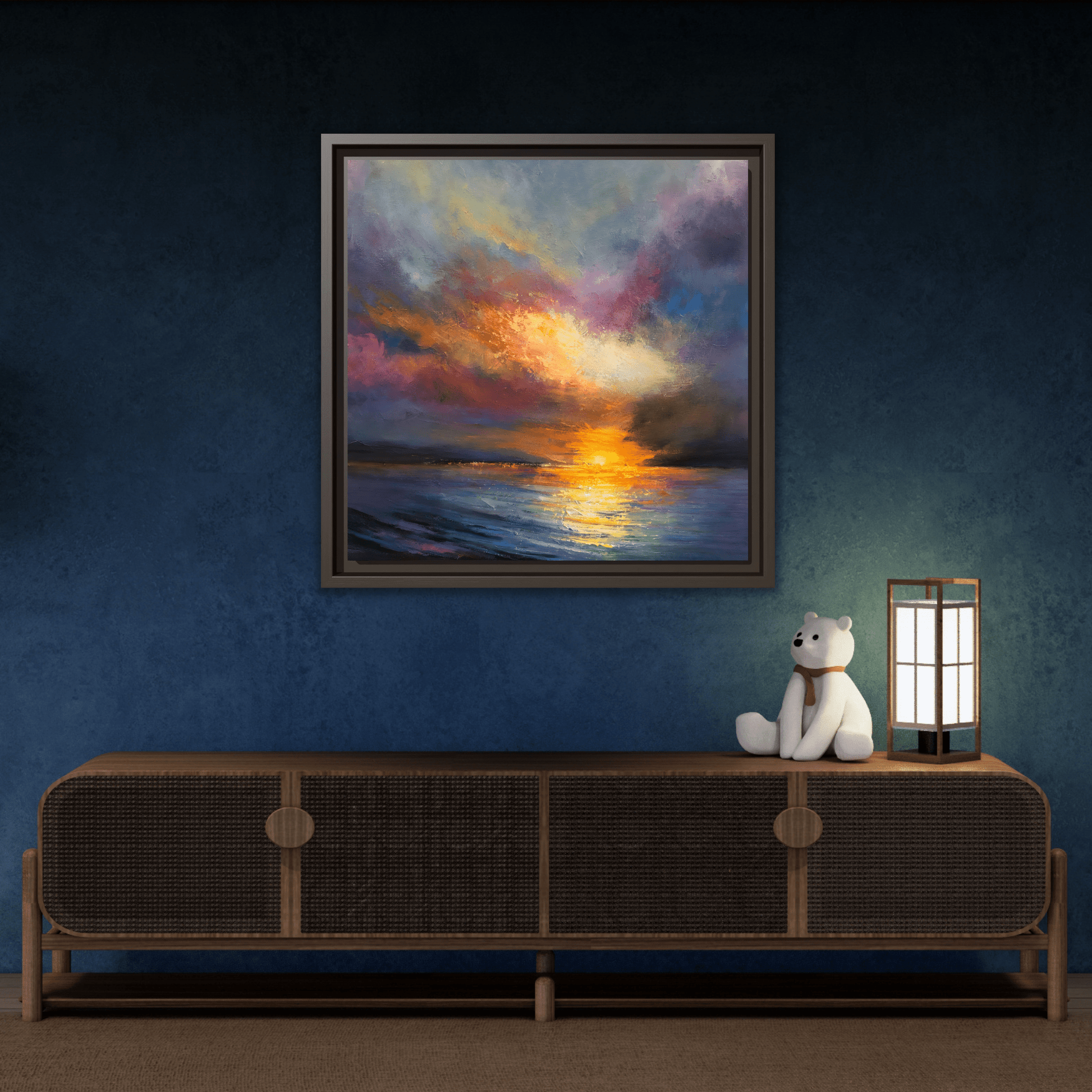Ocean Sunset Canvas Wall Art, Contemporary Colorful Sea Print