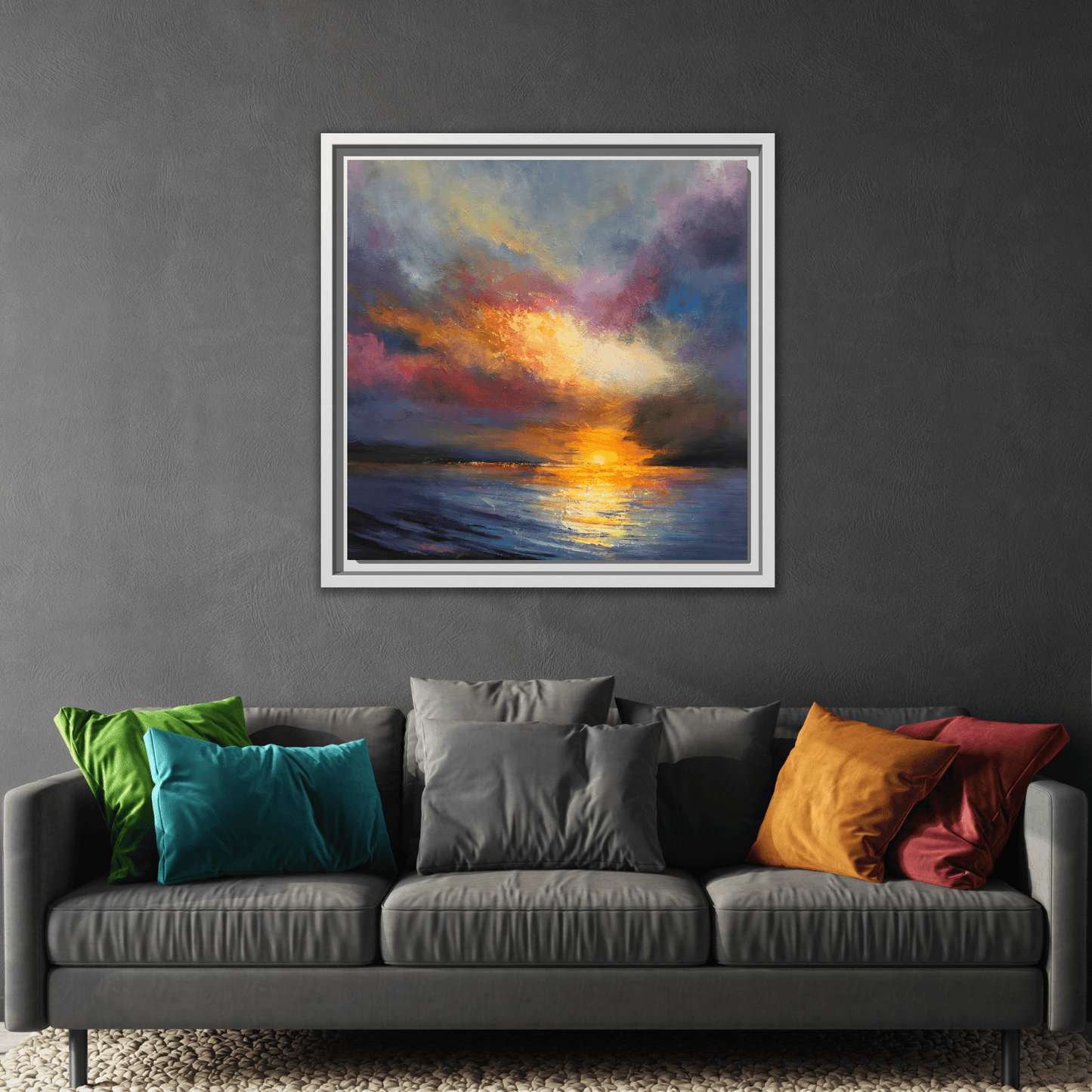 Ocean Sunset Canvas Wall Art, Contemporary Colorful Sea Print