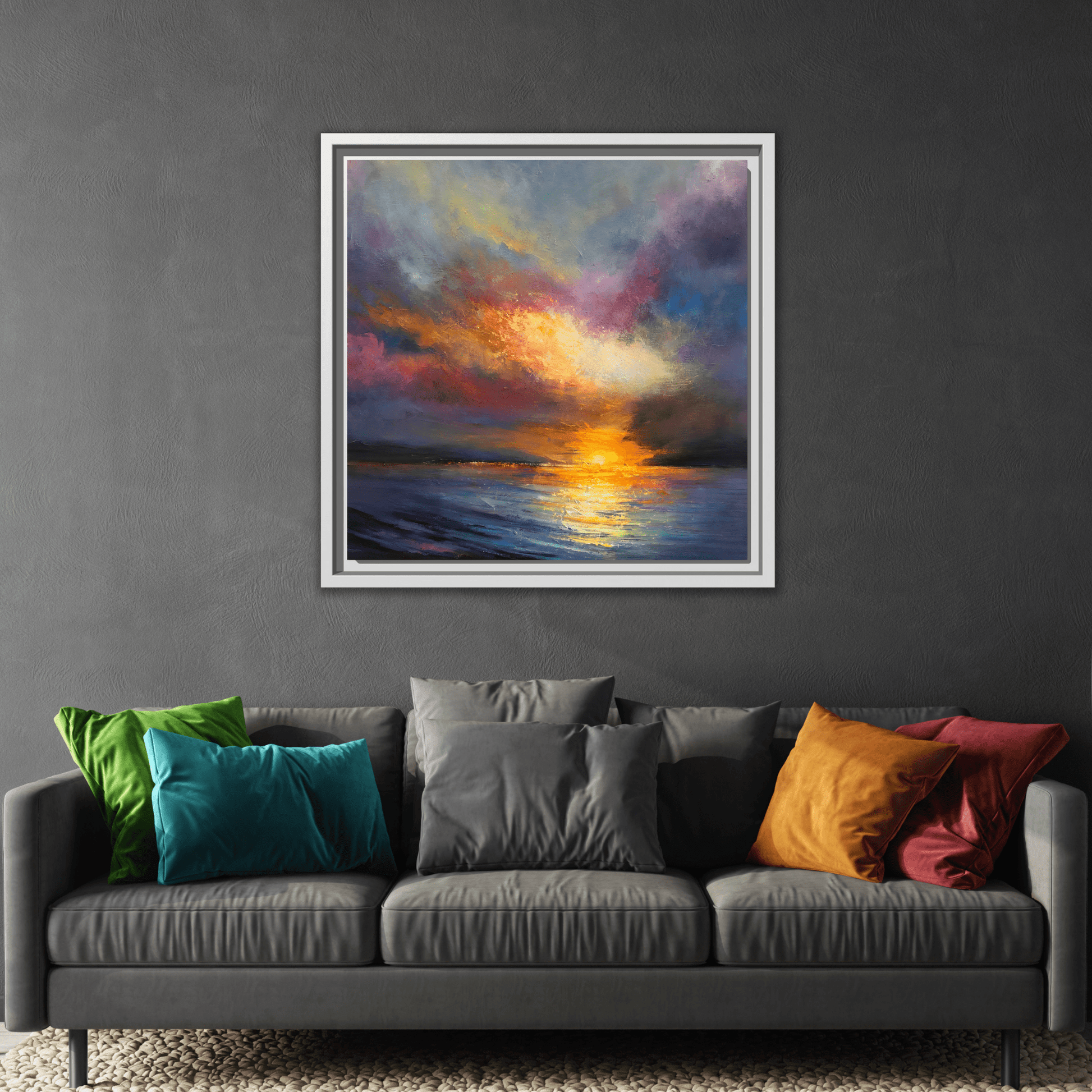 Ocean Sunset Canvas Wall Art, Contemporary Colorful Sea Print